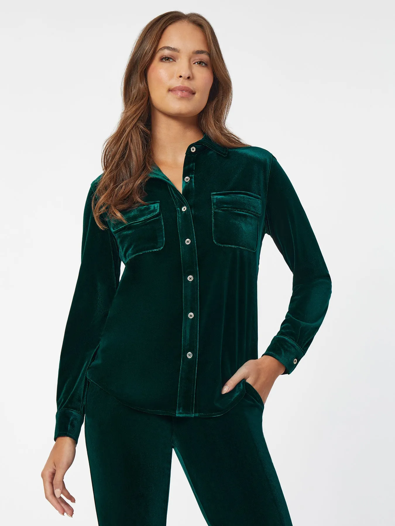 Button-Front Velour Utility Shirt