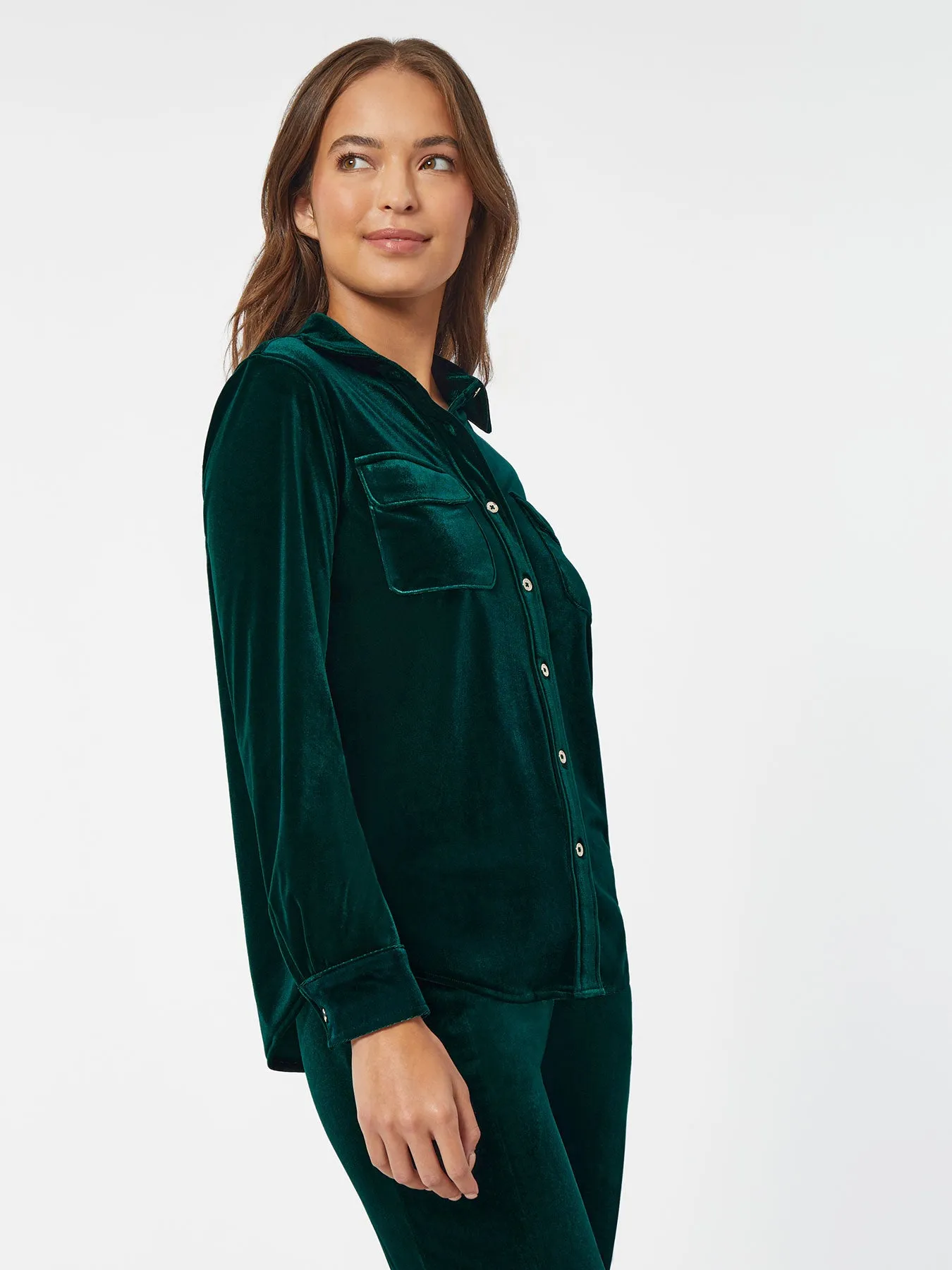 Button-Front Velour Utility Shirt