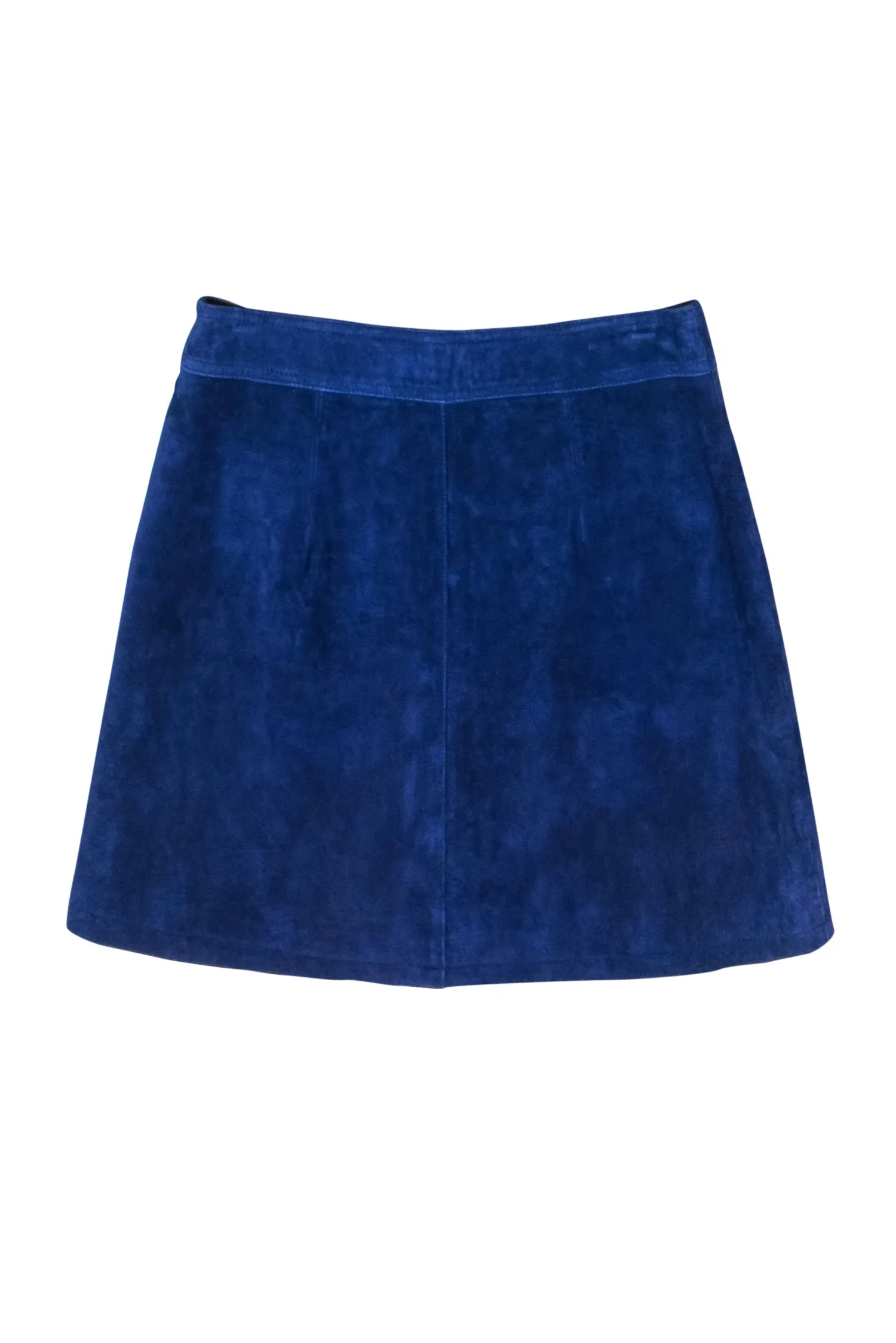 By Anthropologie - Cobalt Blue Suede Button Front Mini Skirt Sz 2