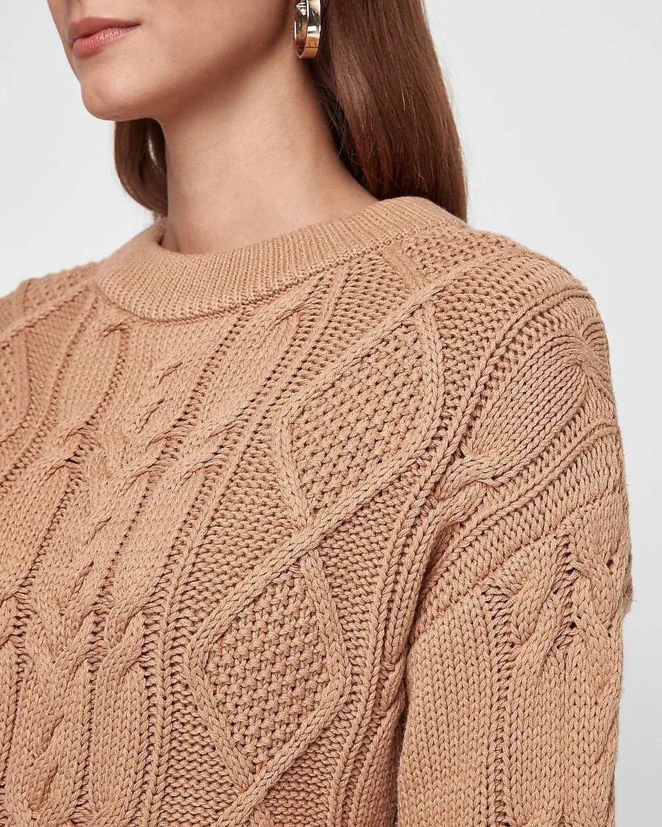 Cable Knit Shift Sweater Dress in Pecan