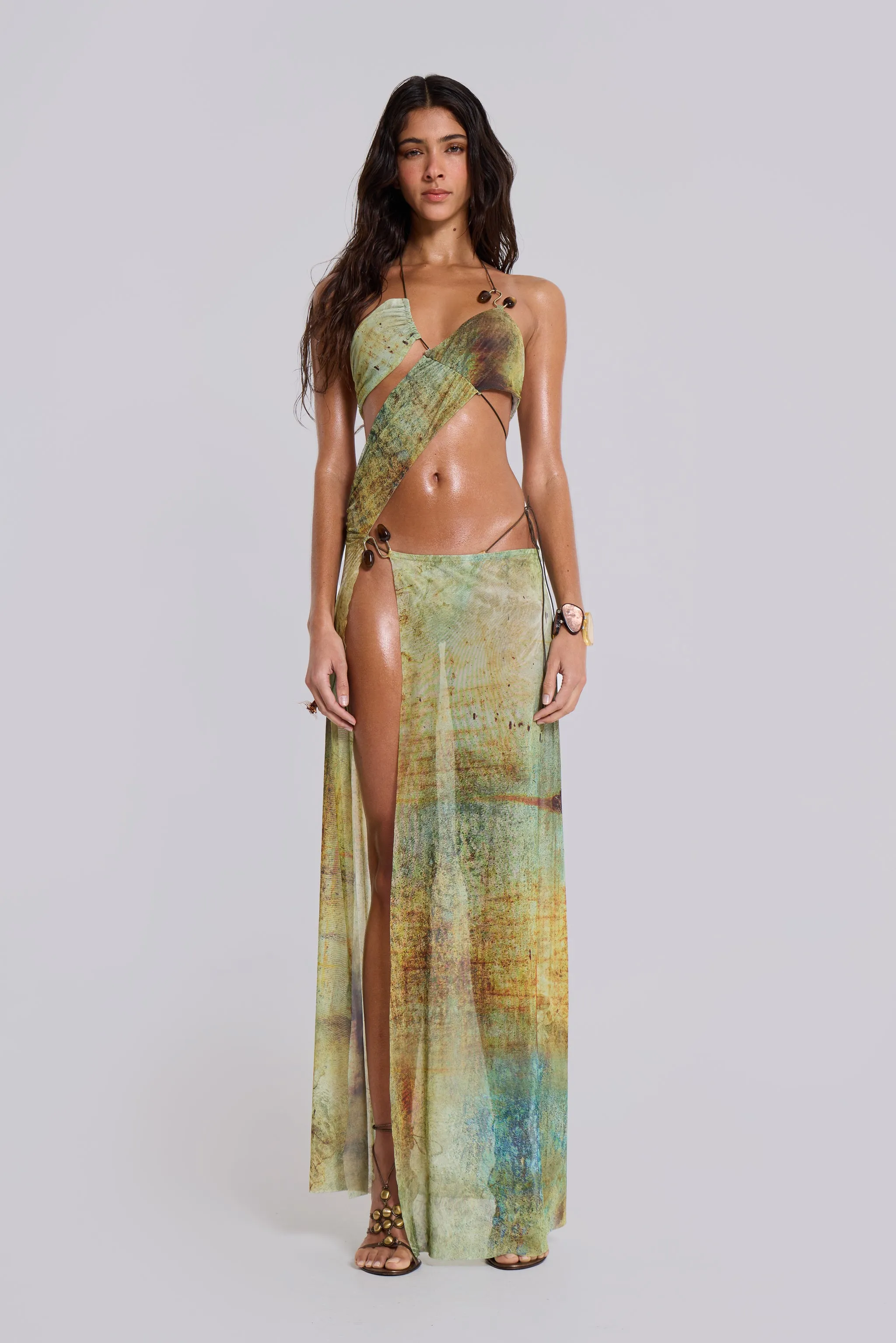 Cantha Asymmetric Cut Out Maxi Dress in Lagoon