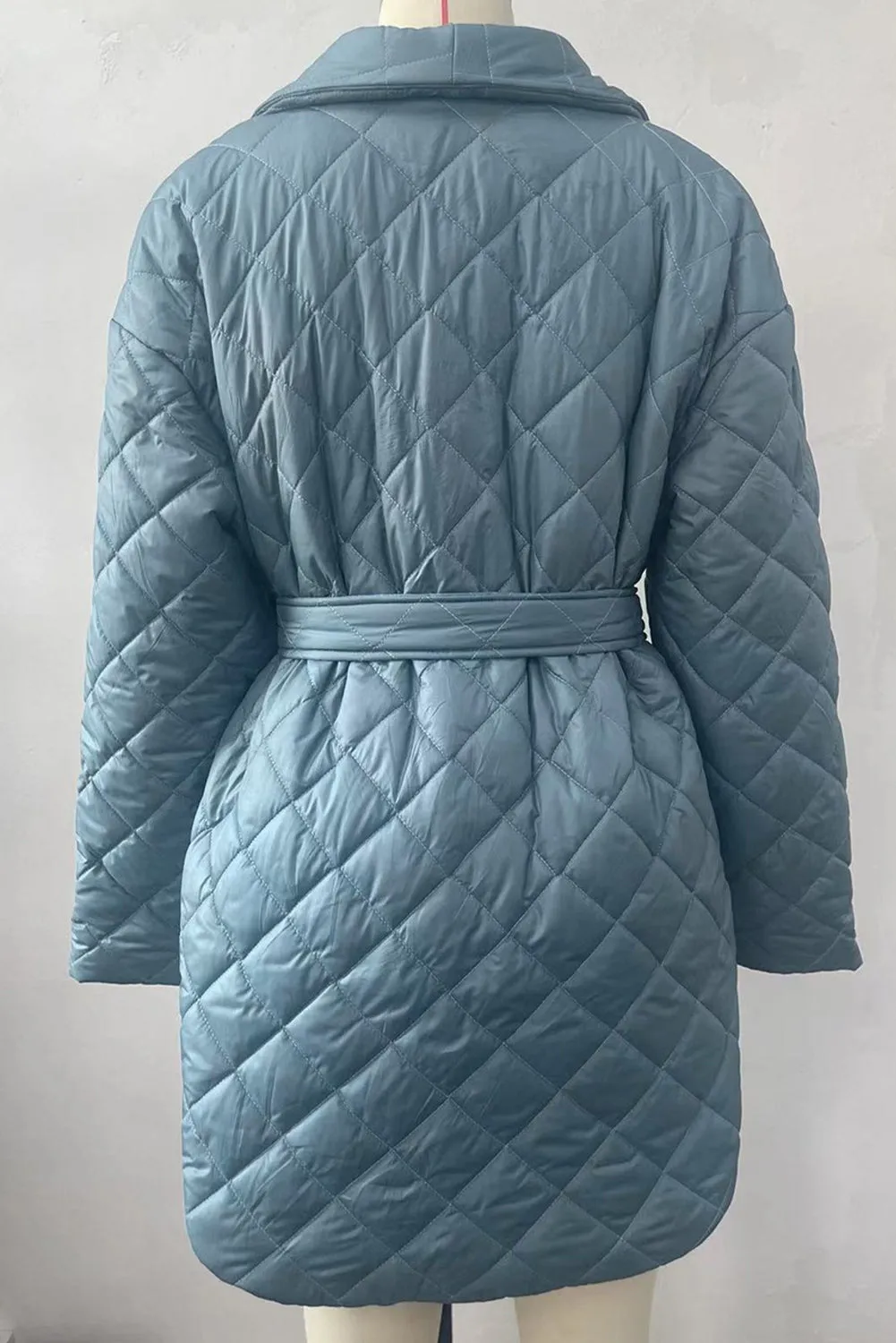 Canton Lapel Collar Belted Quilted Long Puffer Coat