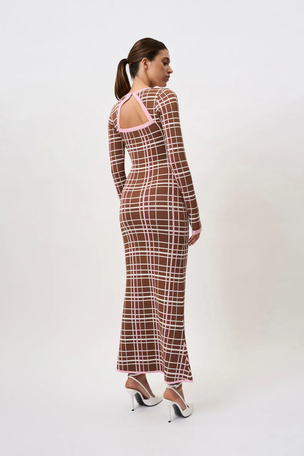 Carolina Check Knit Dress | Final Sale - Brown Pink