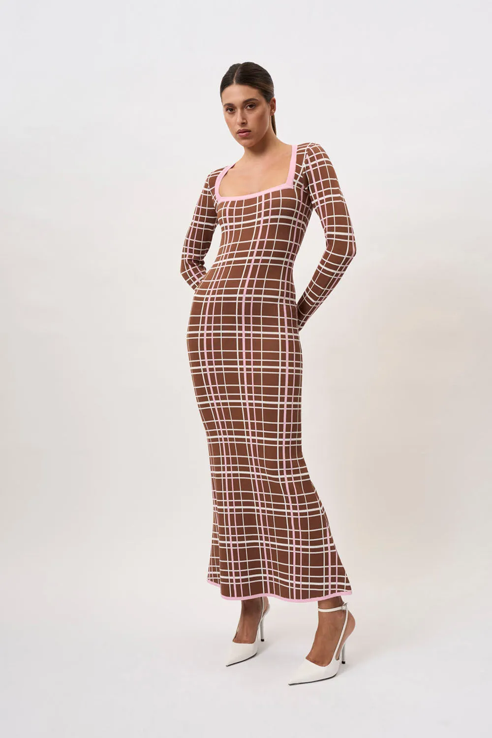 Carolina Check Knit Dress | Final Sale - Brown Pink