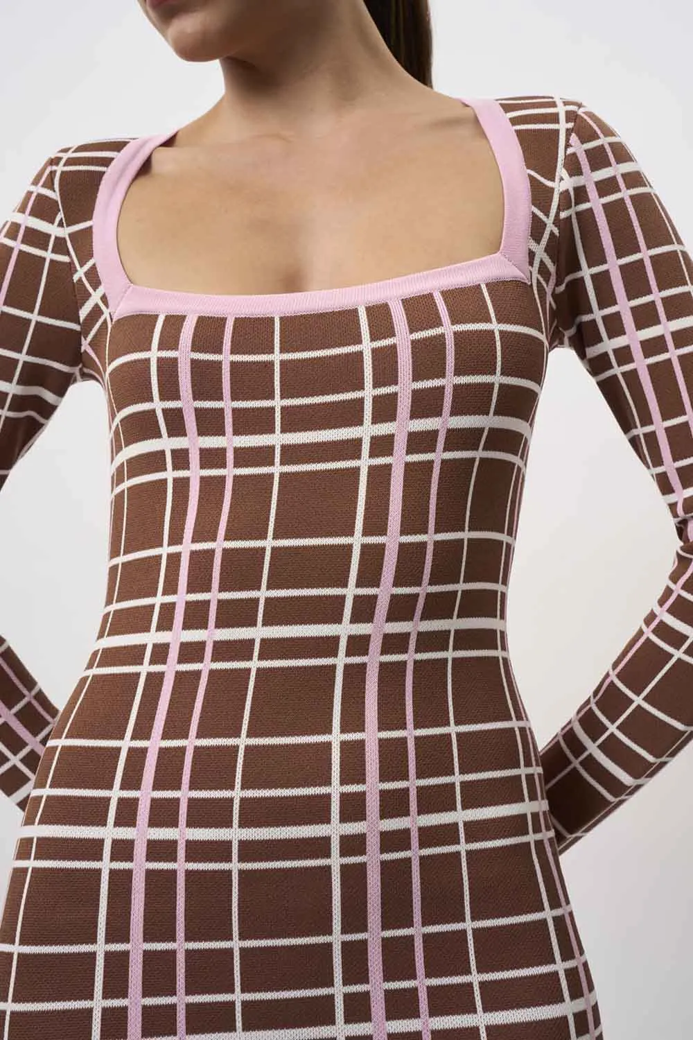 Carolina Check Knit Dress | Final Sale - Brown Pink