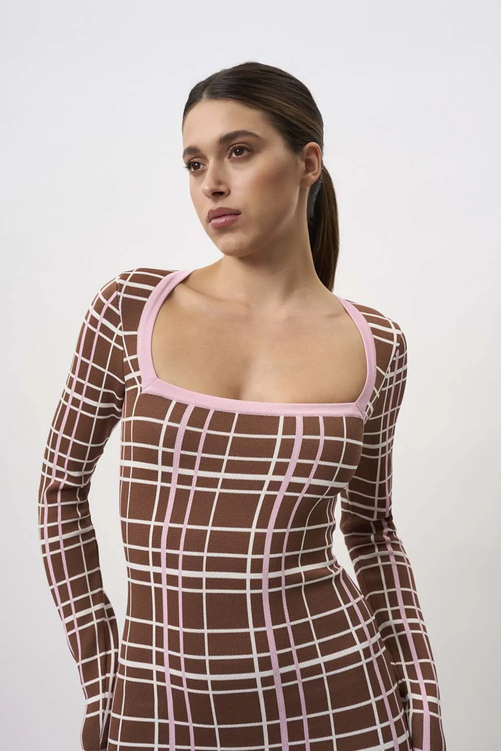 Carolina Check Knit Dress | Final Sale - Brown Pink