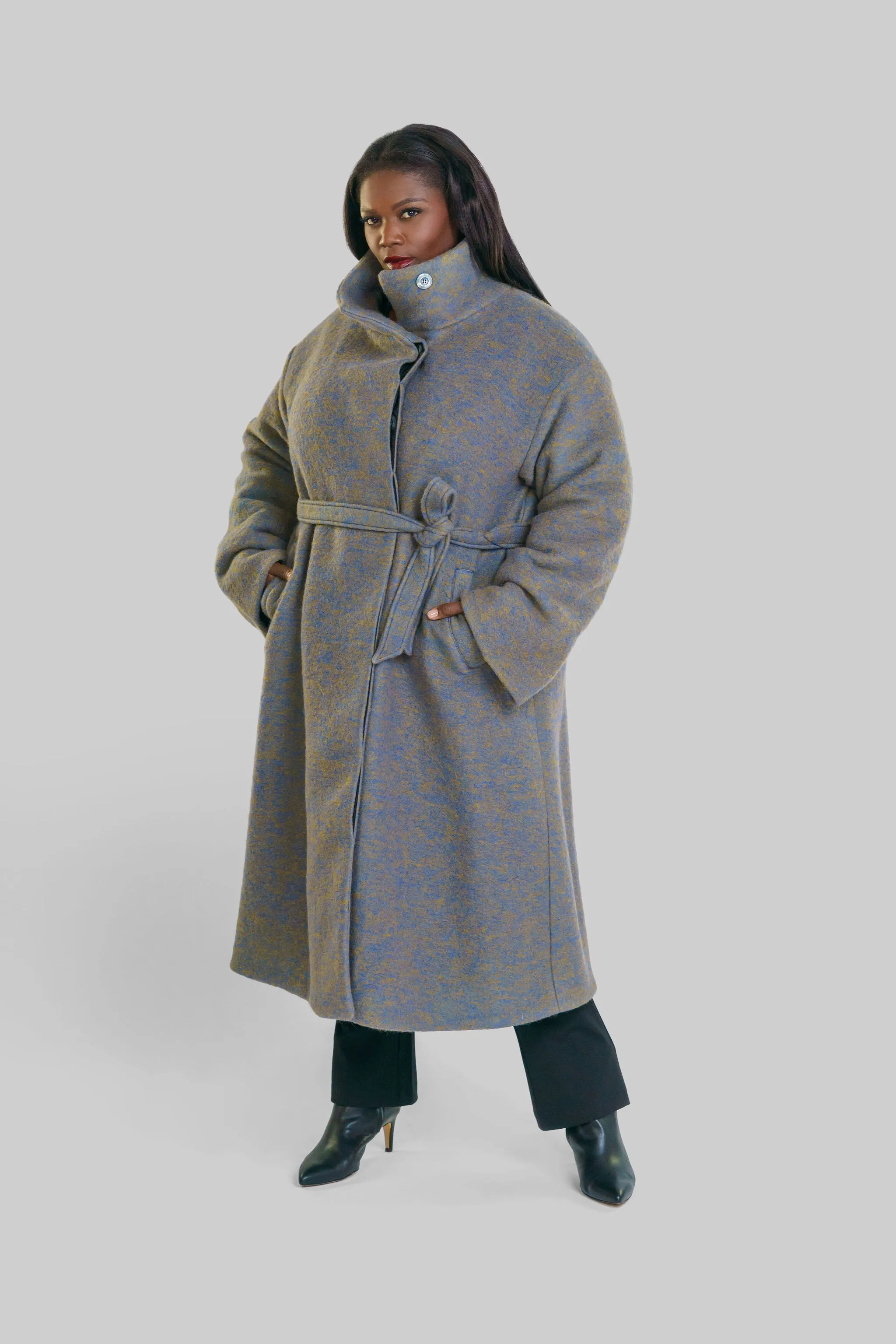 CHANGEANT WOOL MIX COAT with COLLAR