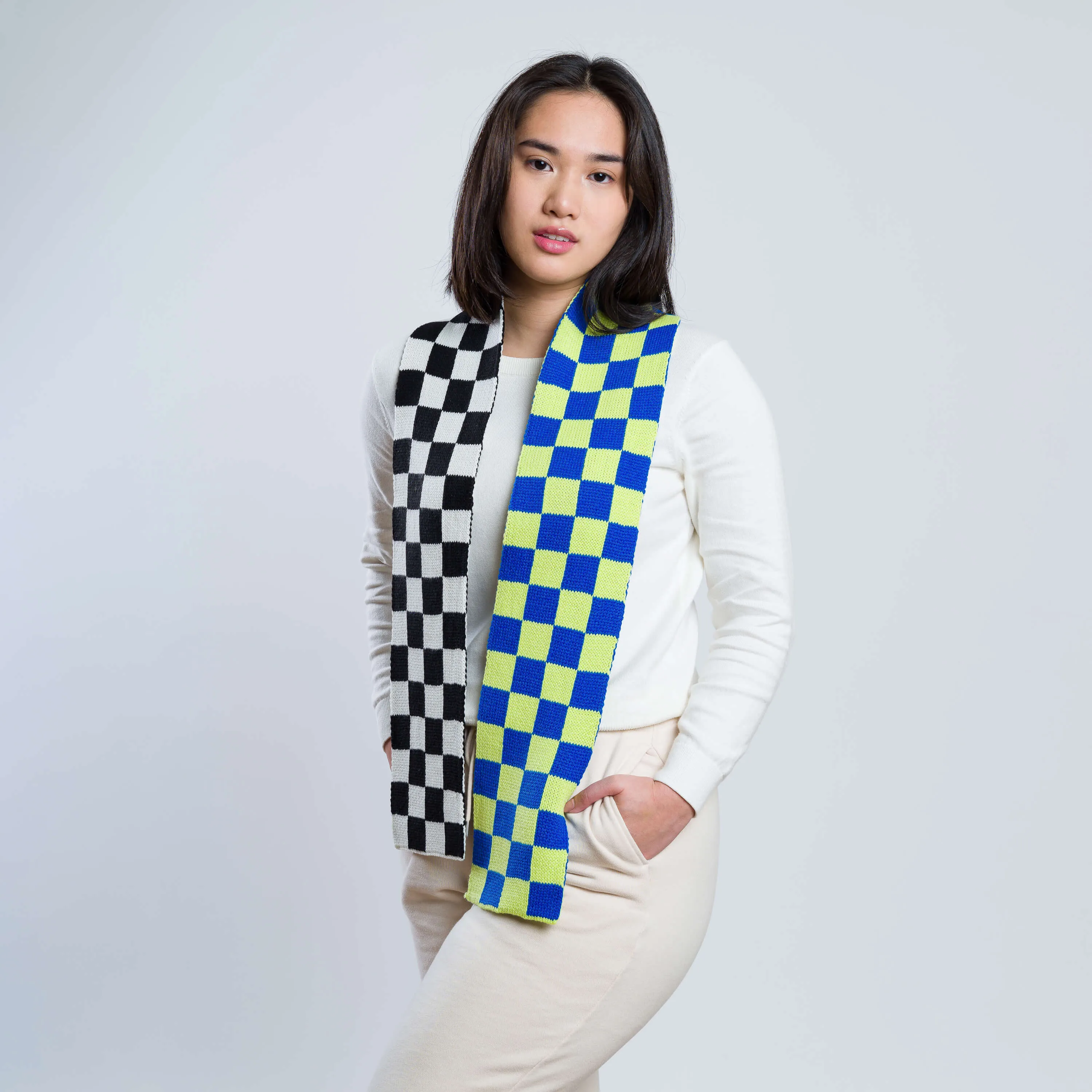 Checkerboard Knit Mini Scarf