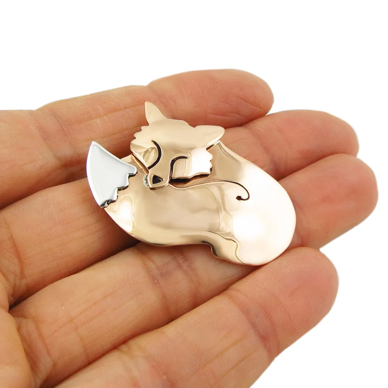 Copper and Silver Fox Animal Brooch