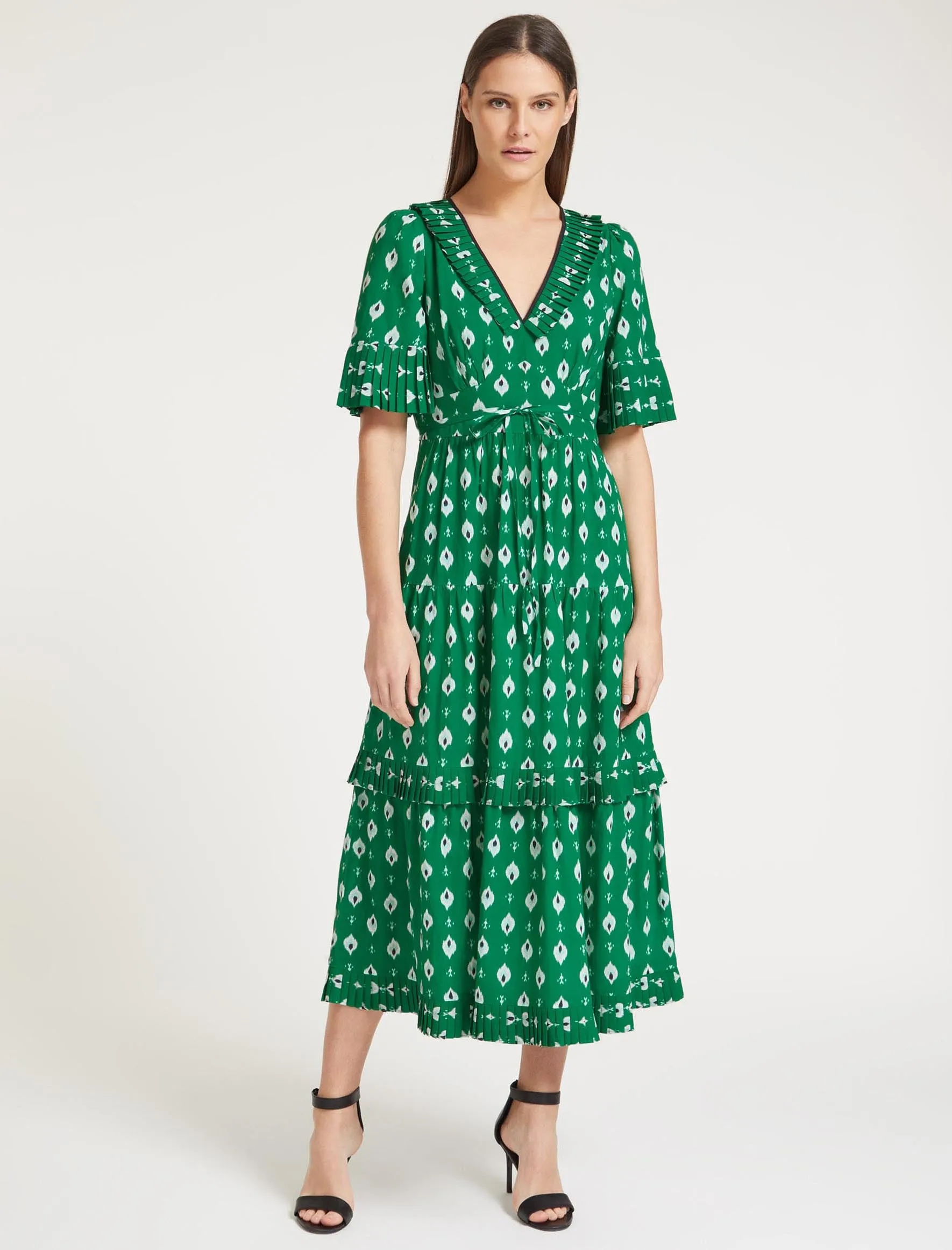 Cordelia Cotton Maxi Dress - Green Ikat Print