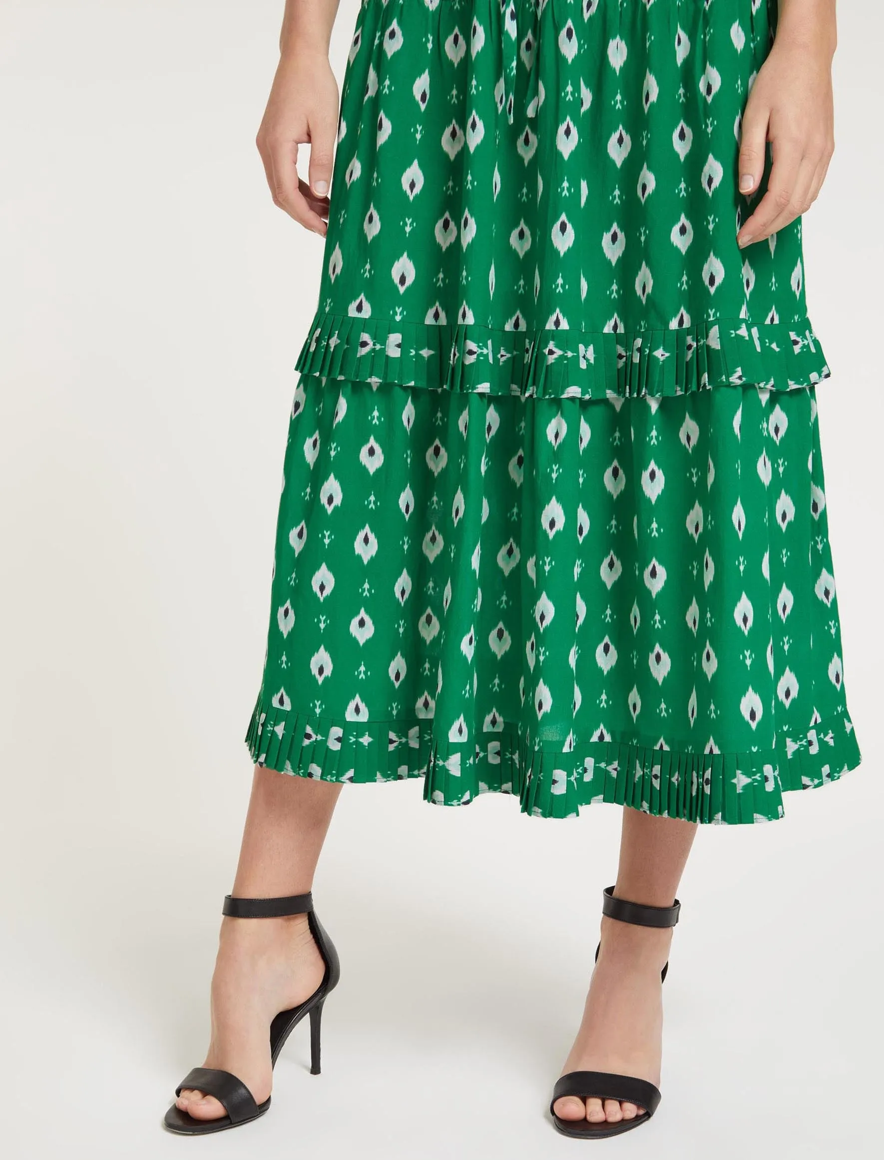 Cordelia Cotton Maxi Dress - Green Ikat Print