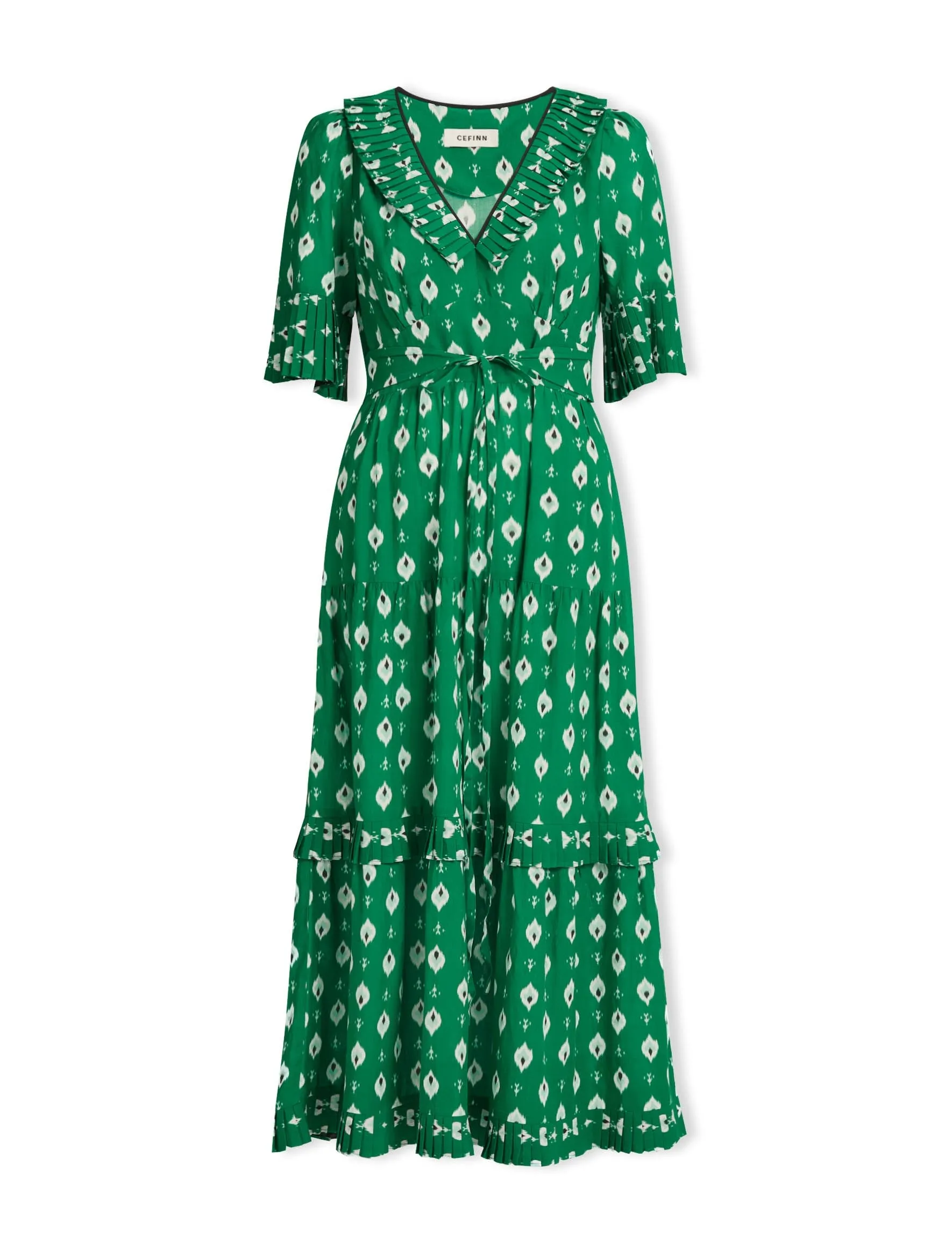 Cordelia Cotton Maxi Dress - Green Ikat Print