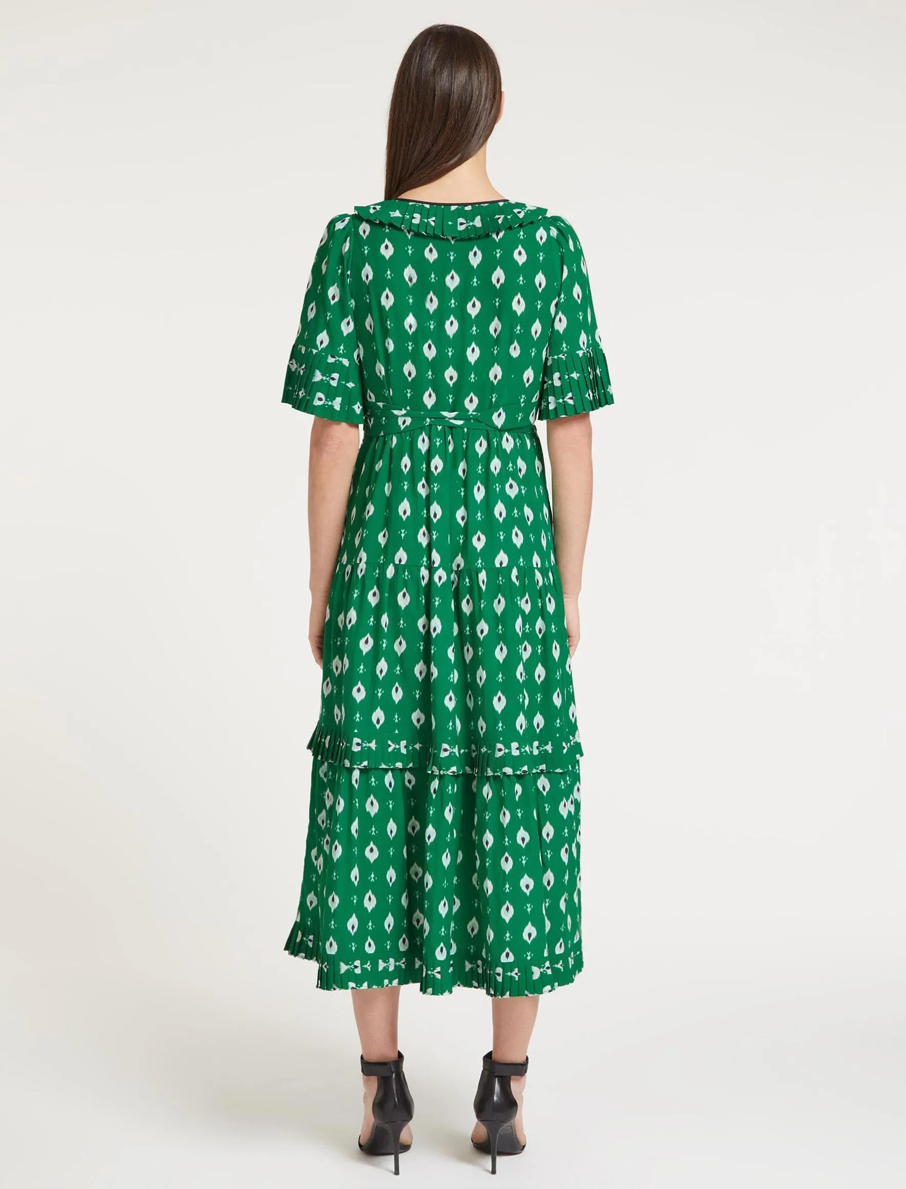 Cordelia Cotton Maxi Dress - Green Ikat Print