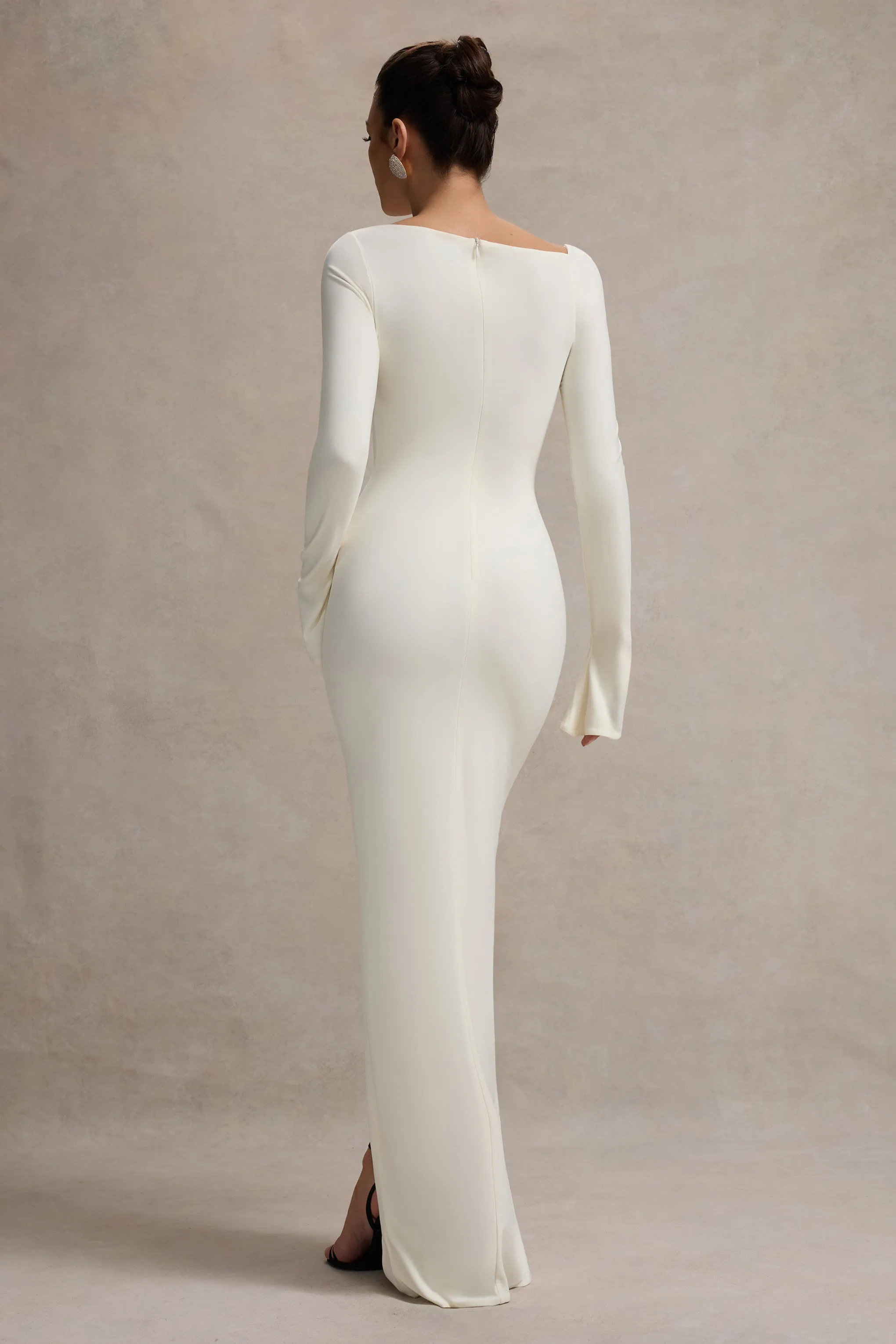 Cosmos | White Asymmetric Long-Sleeve Split Maxi Dress