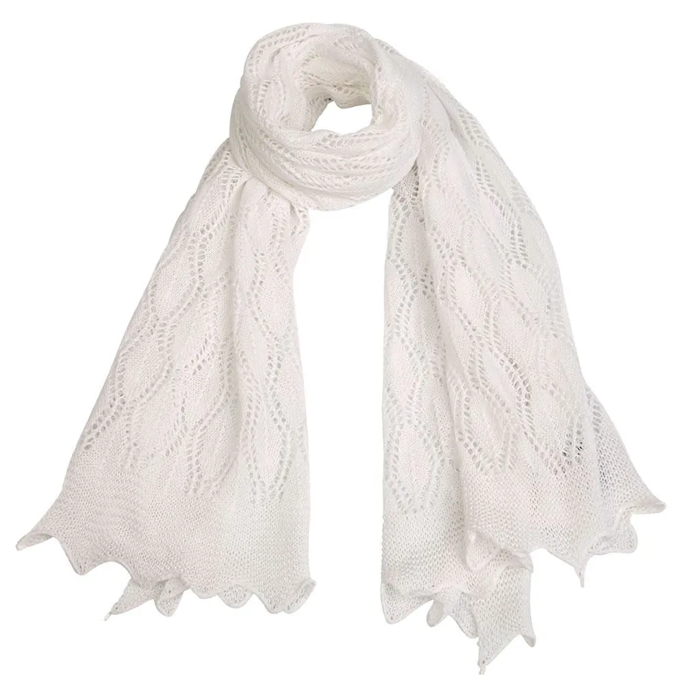 Cotton Lace Knit Scarf - White