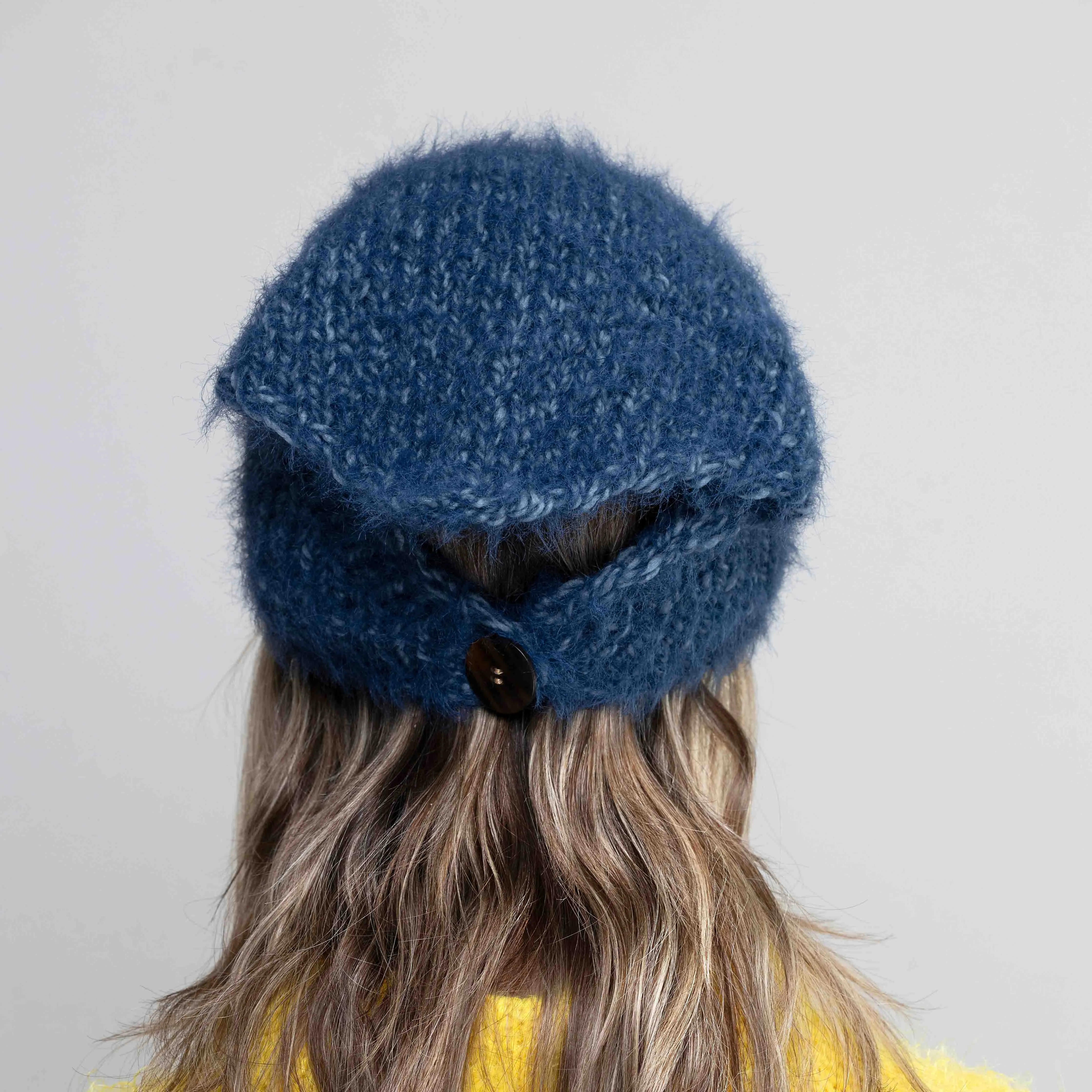 Denim Blue Winter Headband, Neck Warmer, Knit Head Scarf Merino Wool, Warm Headscarf, Hand Knit Kerchief, Fluffy Head Band