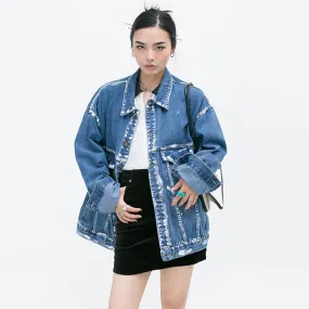 Denim Patchwork Single Breasted Jackets For Women Lapel Long Sleeve Casual Loose Jacket Female Fashion Clothing