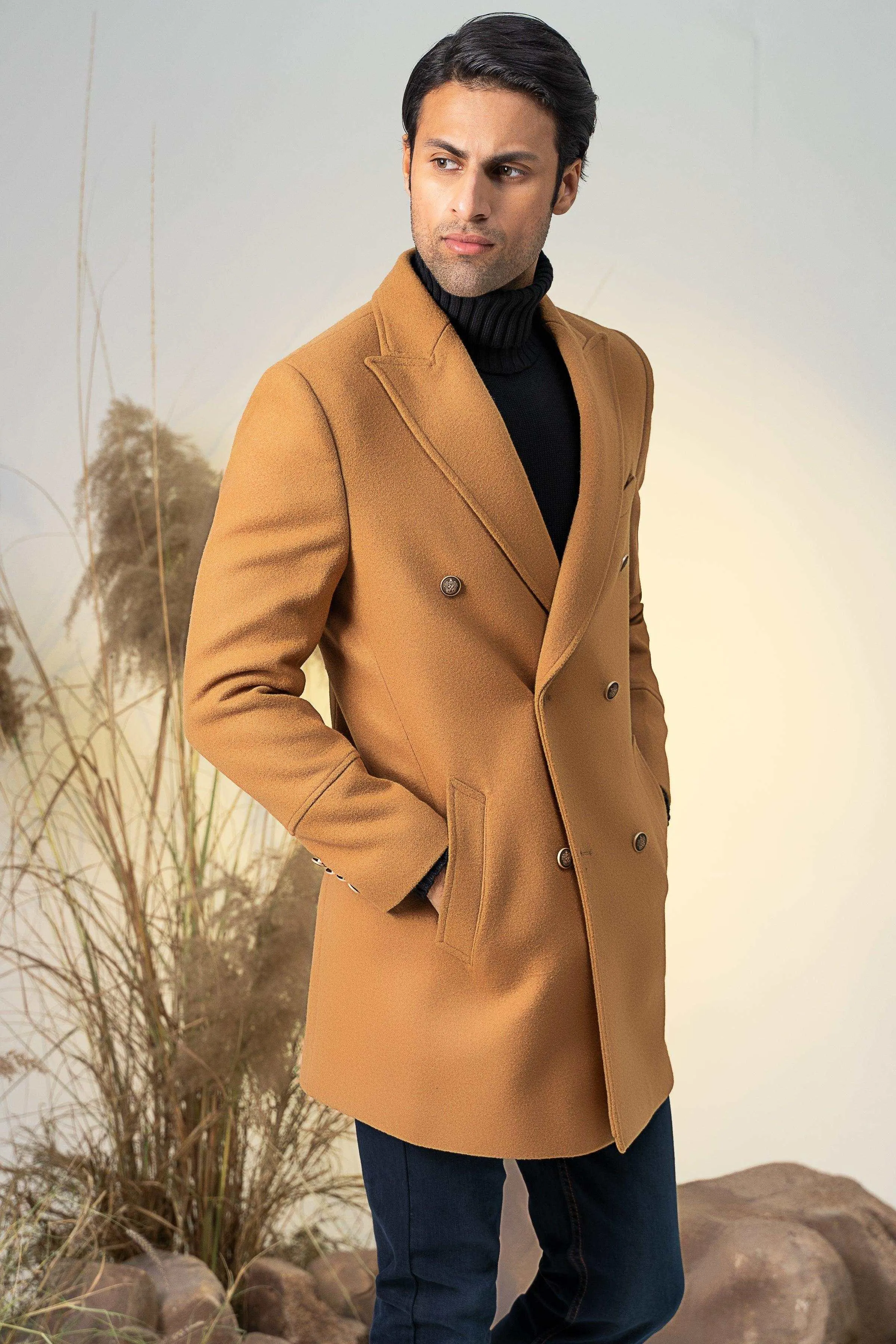 DOUBLE BREASTED LONG COAT MUSTARD