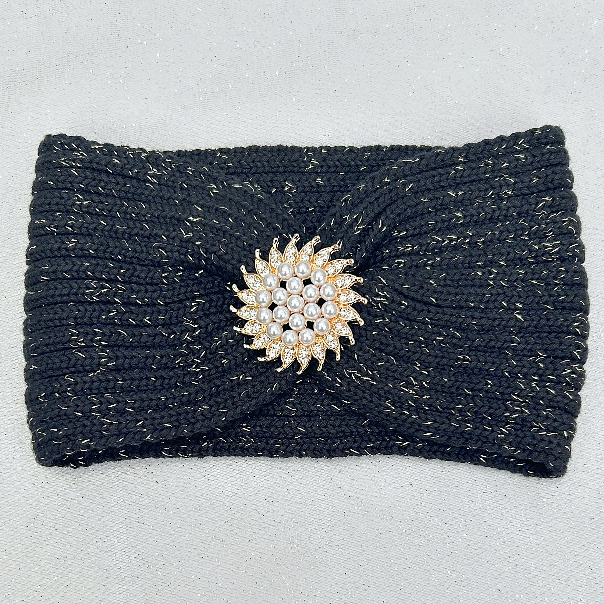 Ear Warmer Headband Winter Headband with Removable Brooch in Organic Cotton Lurex Sustainal