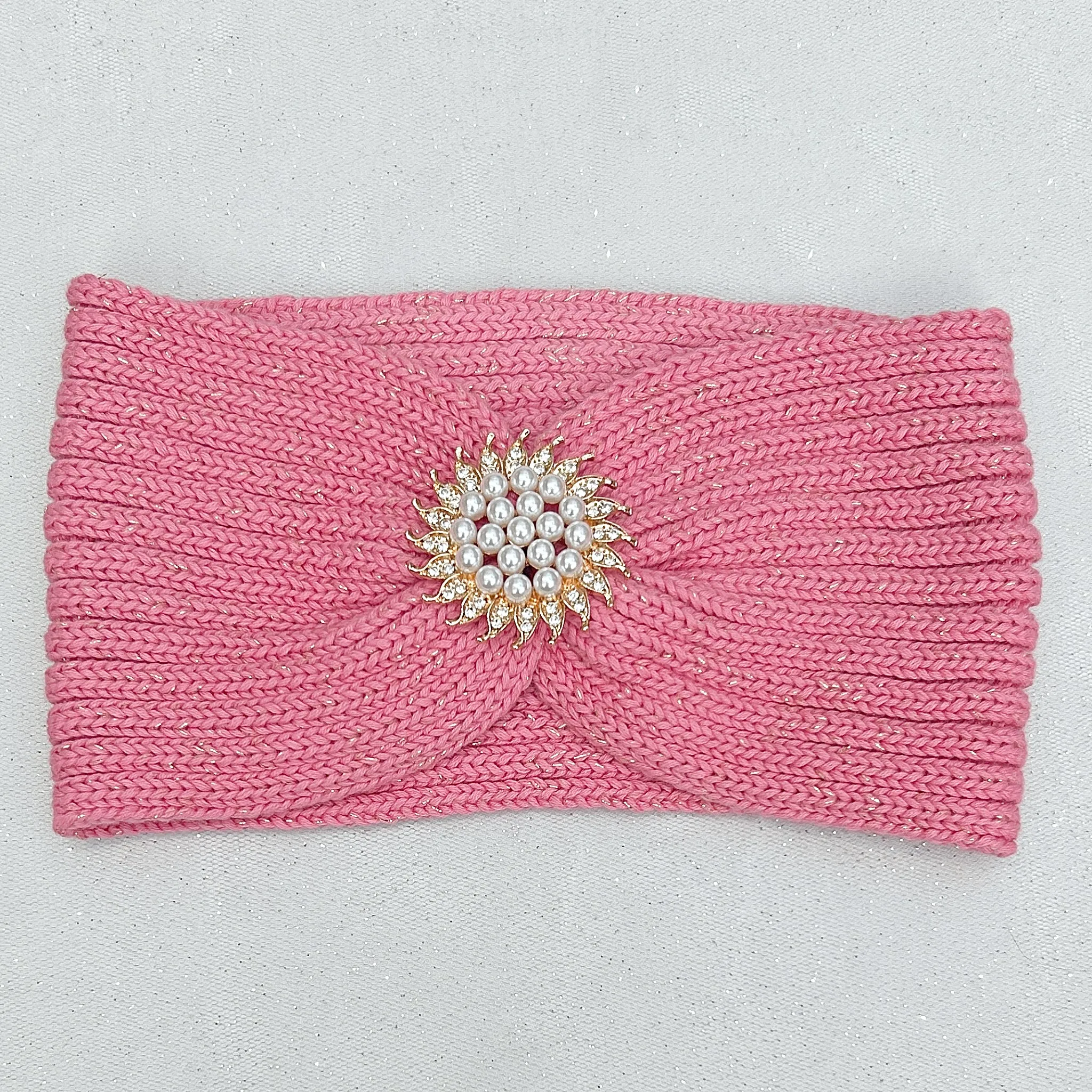 Ear Warmer Headband Winter Headband with Removable Brooch in Organic Cotton Lurex Sustainal