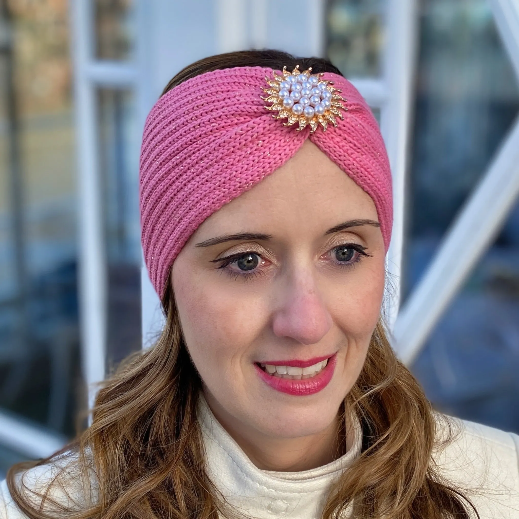 Ear Warmer Headband Winter Headband with Removable Brooch in Organic Cotton Lurex Sustainal