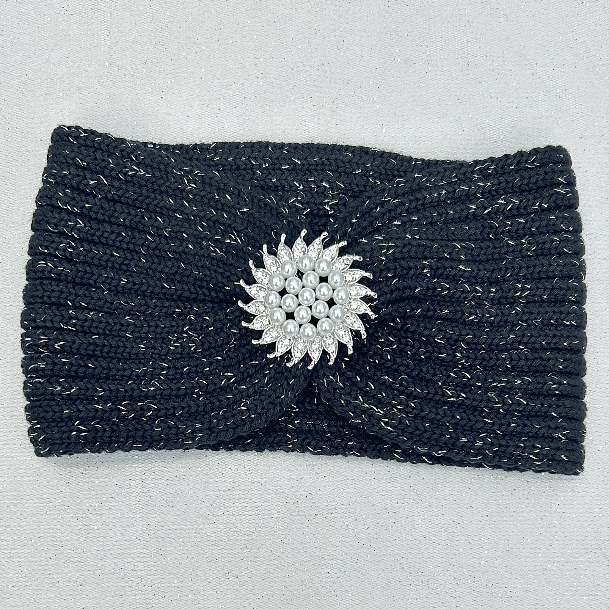 Ear Warmer Headband Winter Headband with Removable Brooch in Organic Cotton Lurex Sustainal