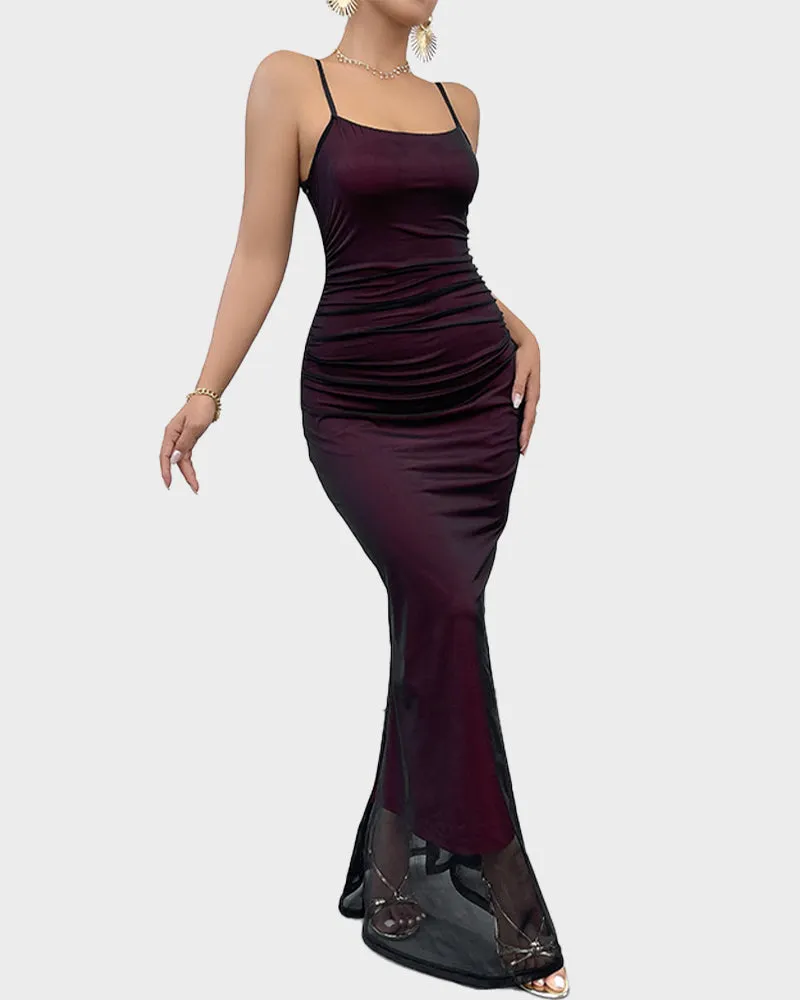 Elegant Mesh Layered Cami Mermaid Maxi Dress