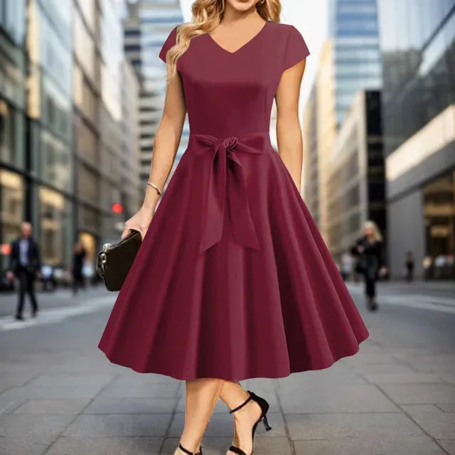 Elegant V-Neck Bow Maxi Dress for Women