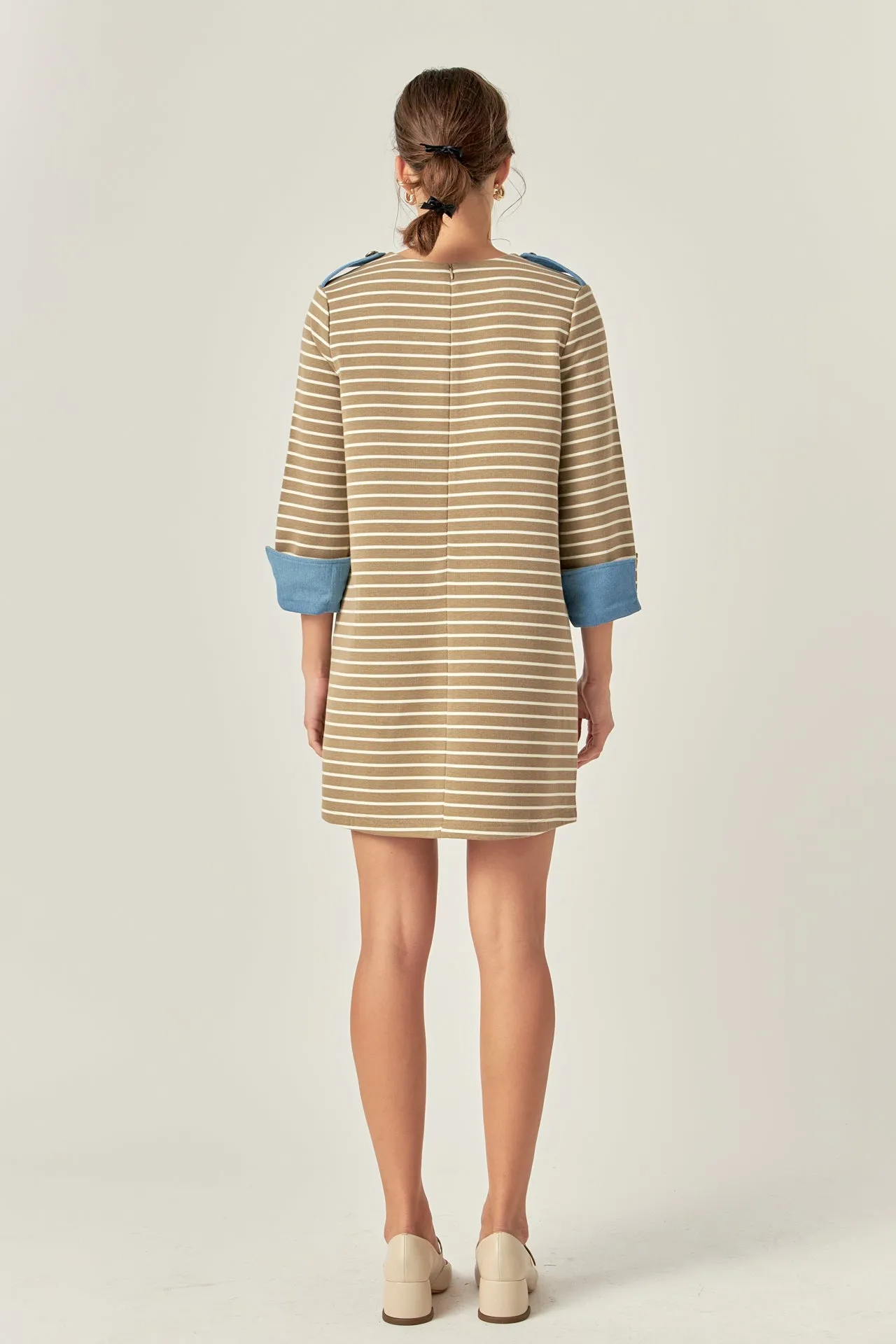 English Factory - Striped Jersey Knit Dress With Denim Pockets