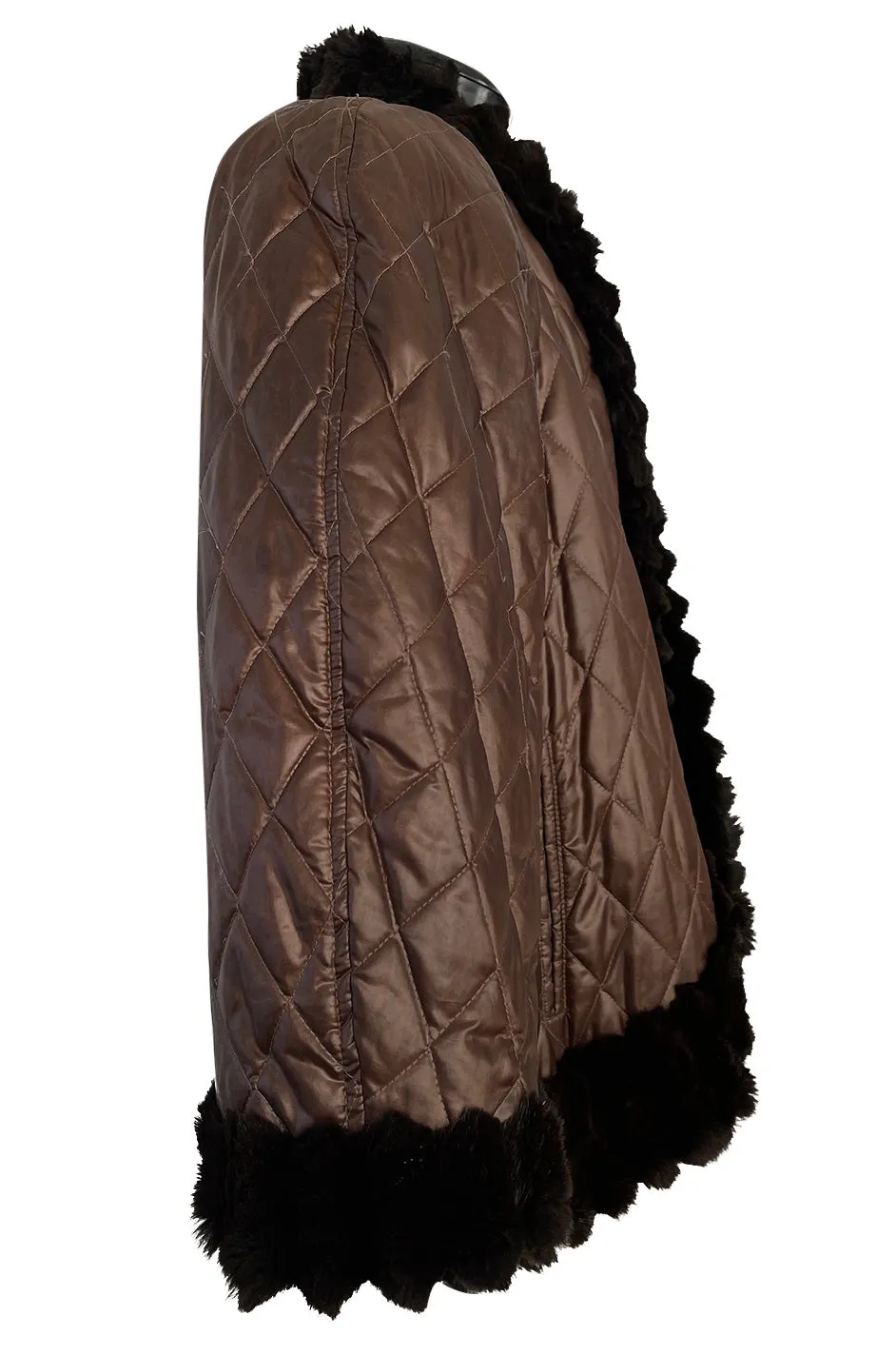 Fabulous 1980s Yves Saint Laurent Oversized Metallic Bronze Quilted & Fur Trimmed Jacket