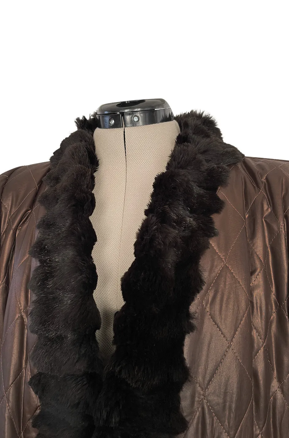 Fabulous 1980s Yves Saint Laurent Oversized Metallic Bronze Quilted & Fur Trimmed Jacket