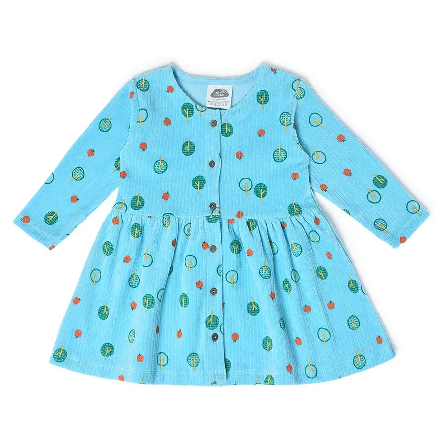 Farm Friends Front Open Printed Blue Dress