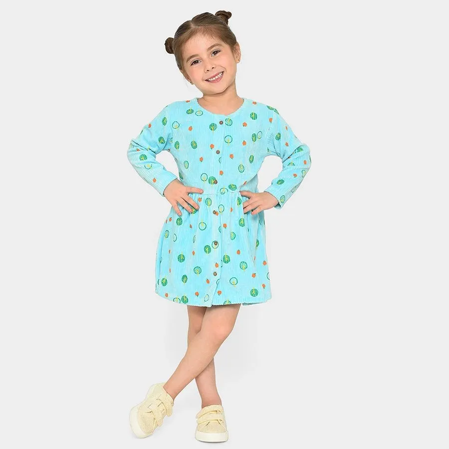 Farm Friends Front Open Printed Blue Dress