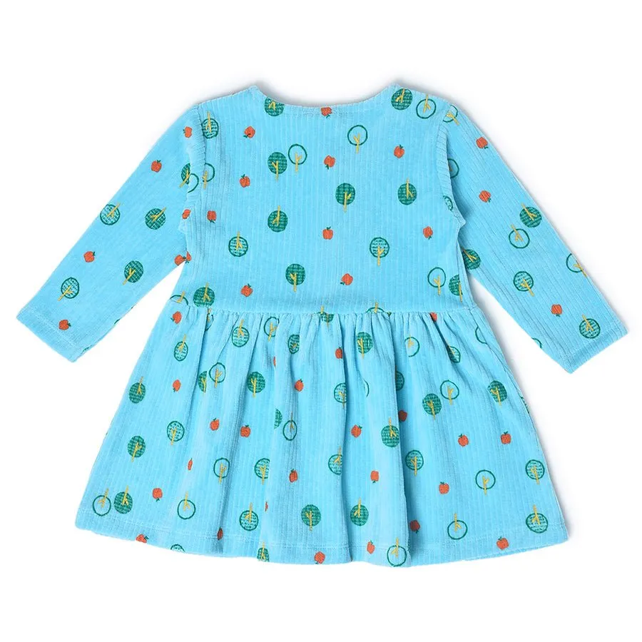 Farm Friends Front Open Printed Blue Dress