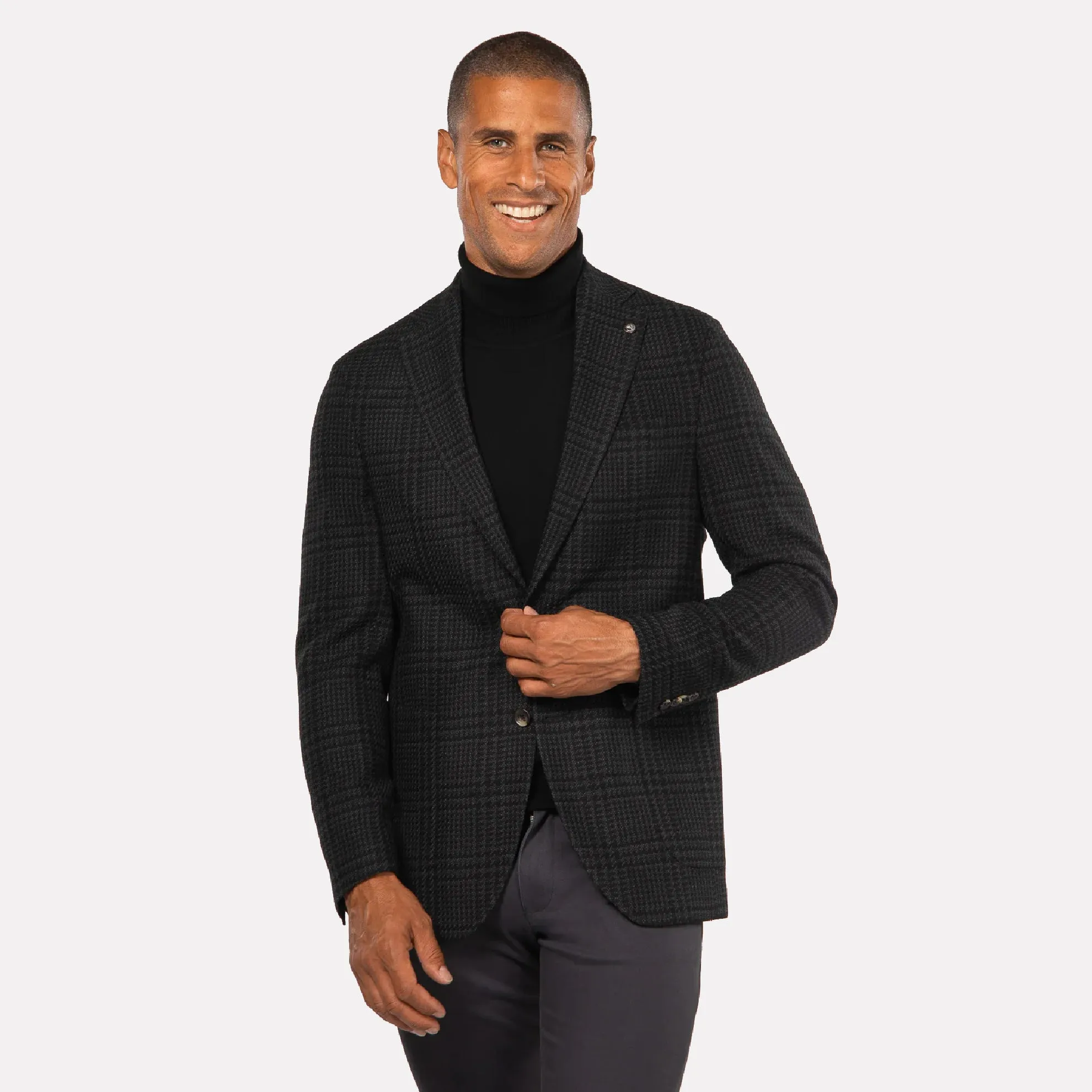 Hampton Contemporary Trim Fit Wool Stretch Jacket / Black Windowpane