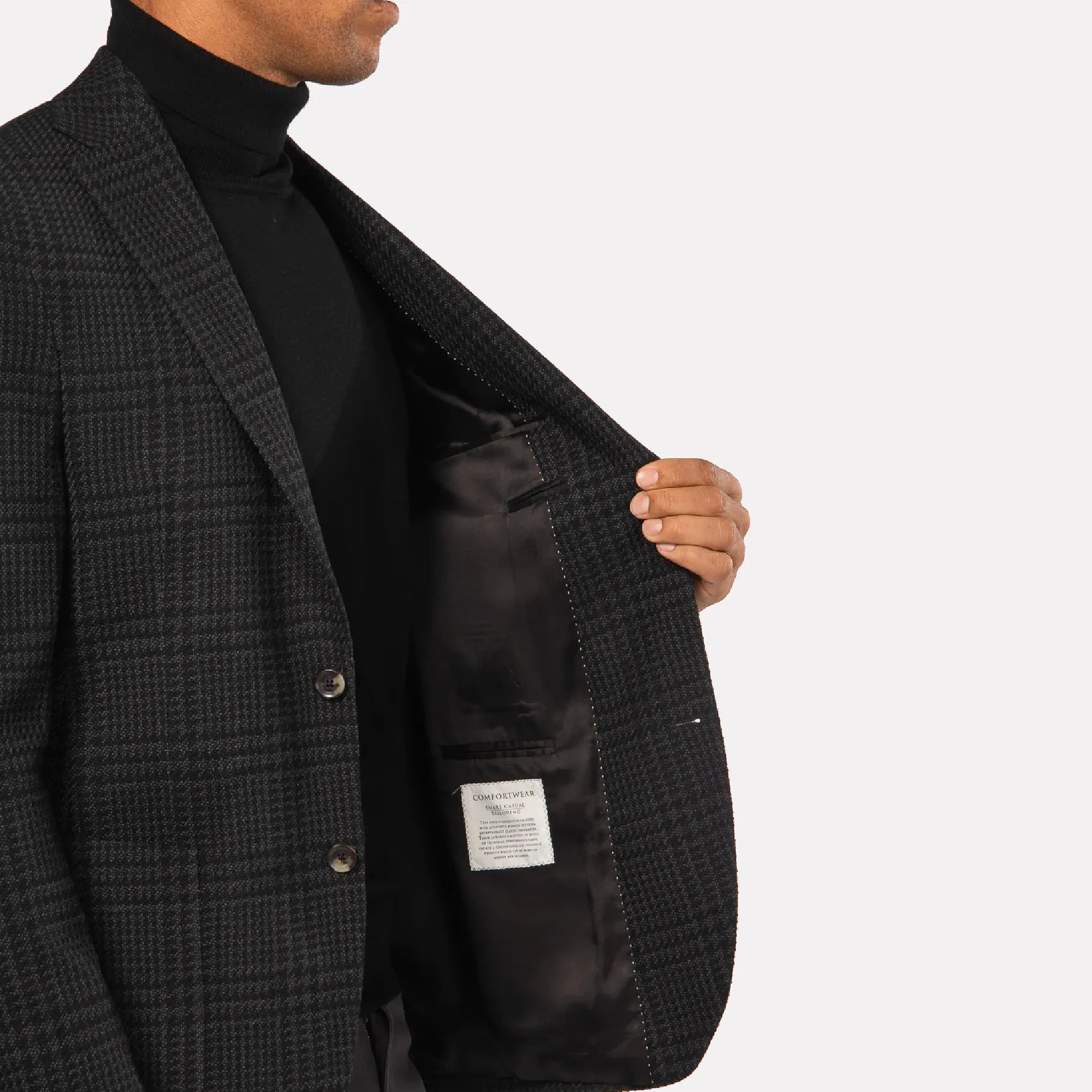 Hampton Contemporary Trim Fit Wool Stretch Jacket / Black Windowpane