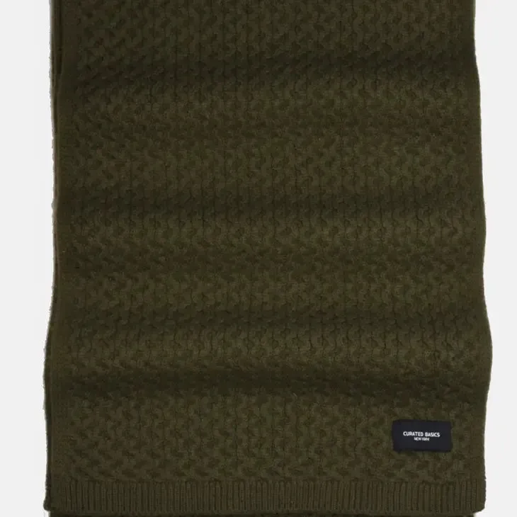 Heavyweight Honeycomb Knit Olive Wool Scarf