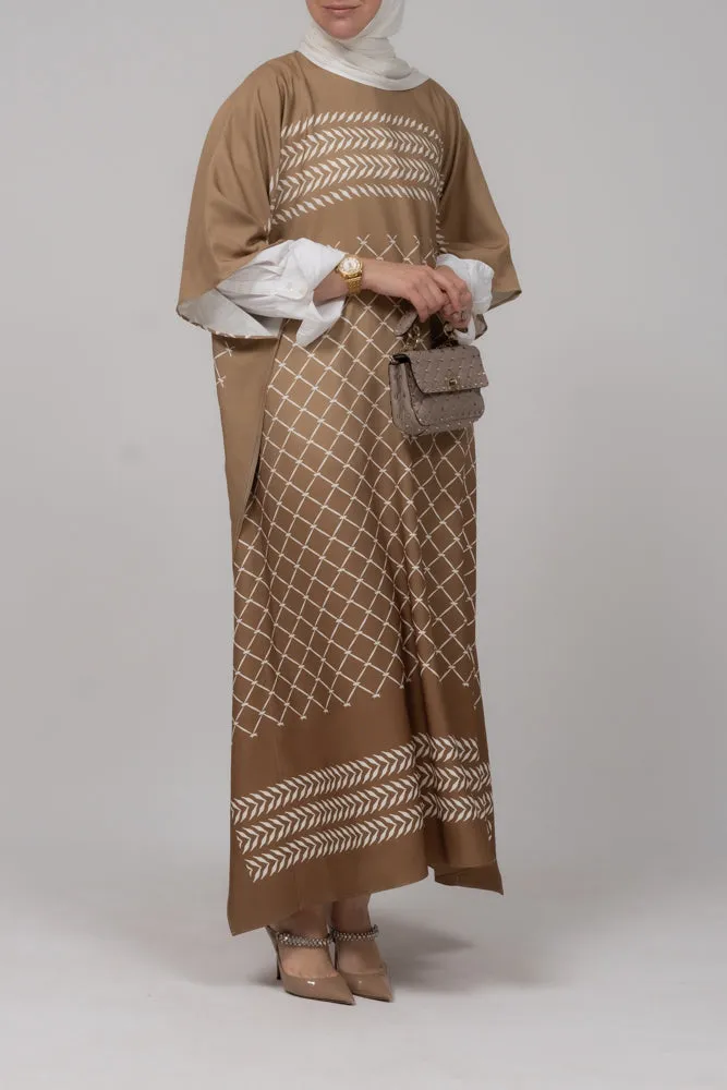 Heritage Elegance Kaftan Maxi Dress in Tawny Brown