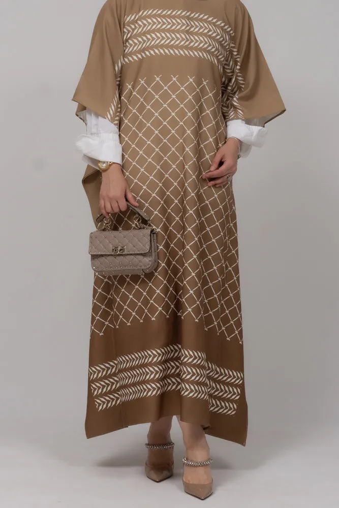 Heritage Elegance Kaftan Maxi Dress in Tawny Brown