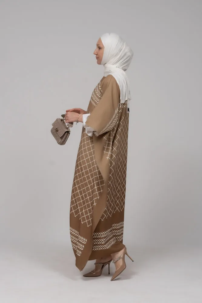 Heritage Elegance Kaftan Maxi Dress in Tawny Brown