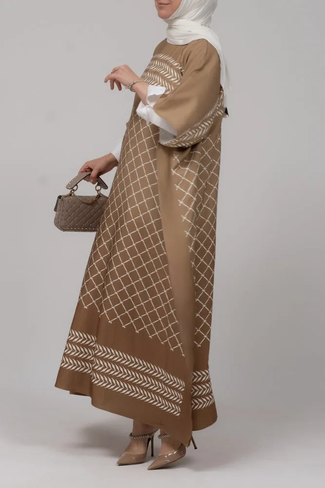 Heritage Elegance Kaftan Maxi Dress in Tawny Brown