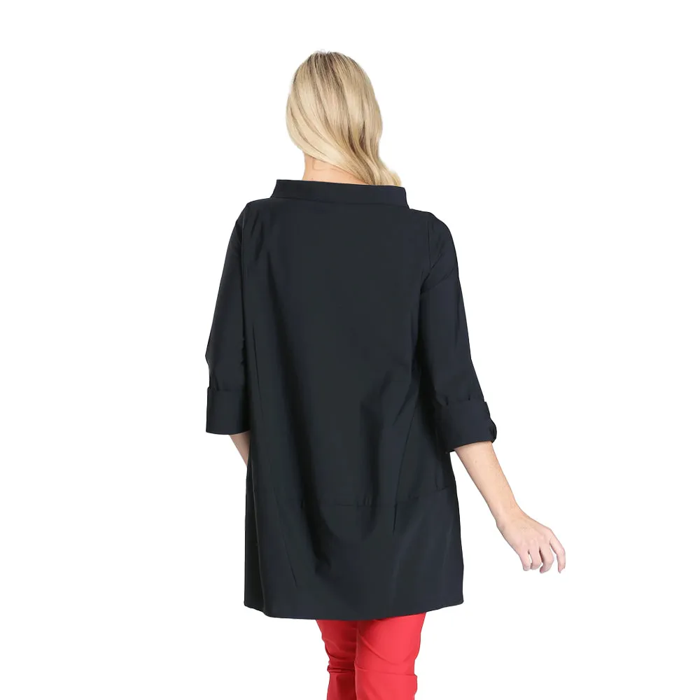 IC Collection Bateau-Neck Pocket Tunic in Black - 3226T-BK