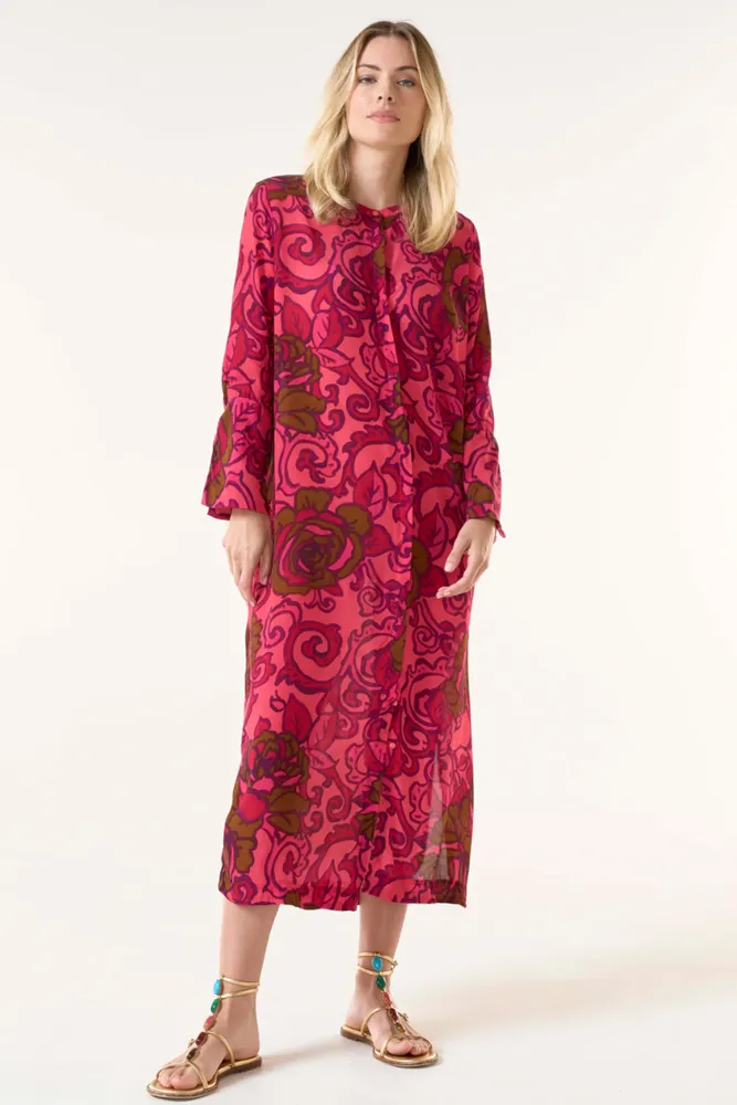 India San Sebastian Hot Coral Viscose Dress