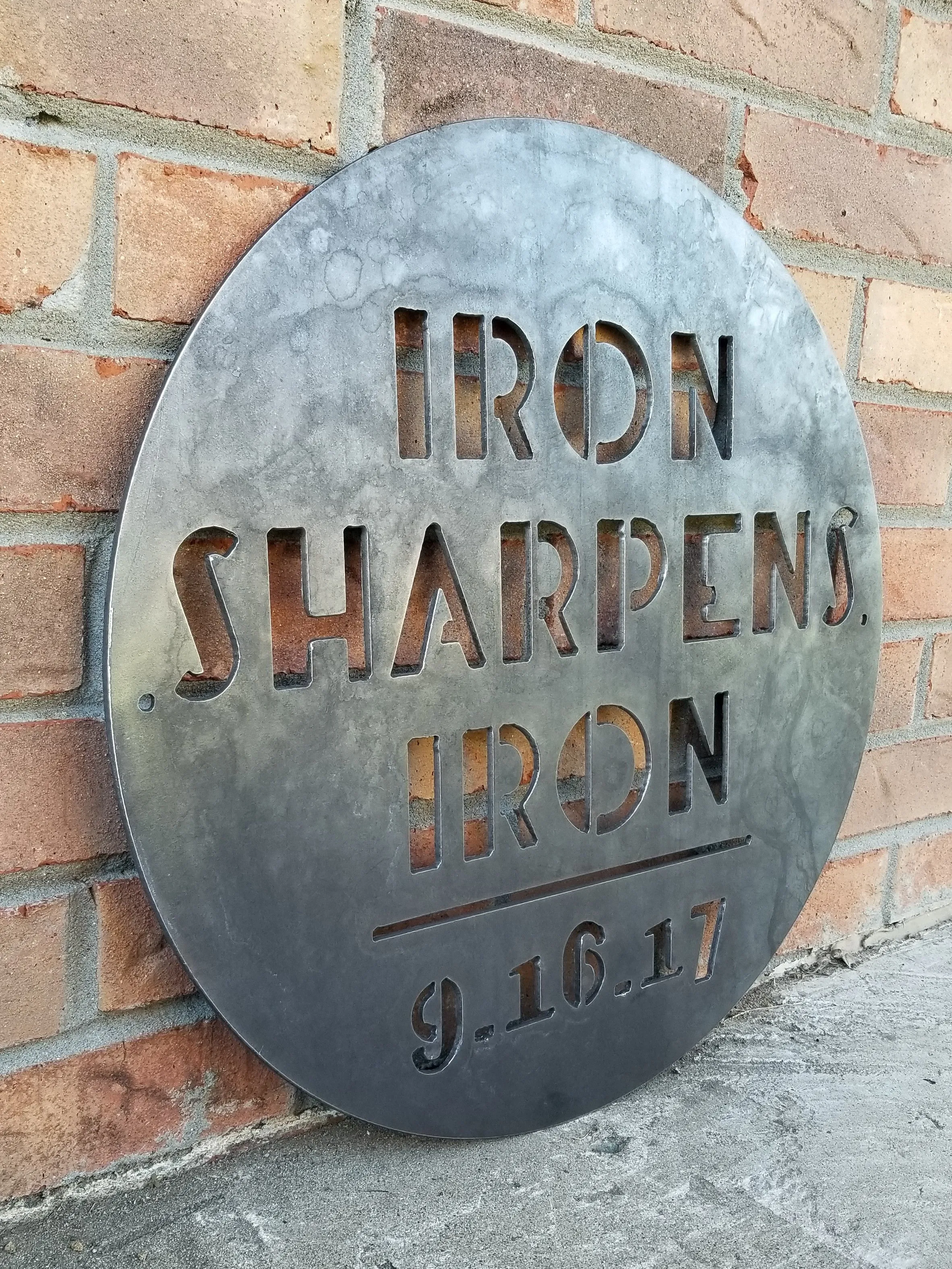 Iron Sharpens Iron - Personalized Date - 27:17 Proverbs - Biblical Metal Quote Sign - Modern - Minimalist - Industrial - Free Shipping