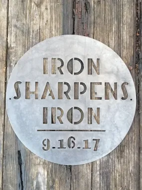 Iron Sharpens Iron - Personalized Date - 27:17 Proverbs - Biblical Metal Quote Sign - Modern - Minimalist - Industrial - Free Shipping