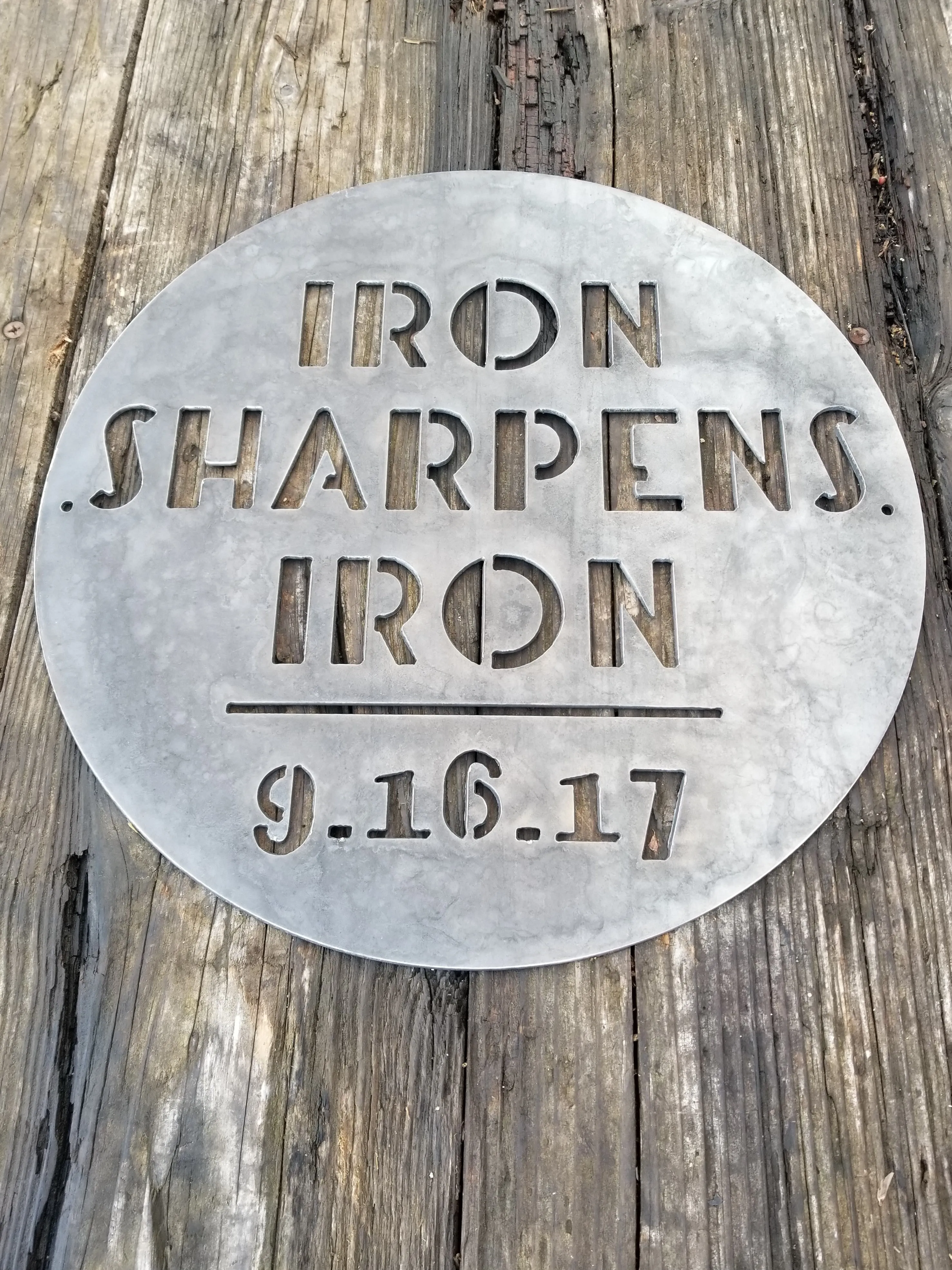 Iron Sharpens Iron - Personalized Date - 27:17 Proverbs - Biblical Metal Quote Sign - Modern - Minimalist - Industrial - Free Shipping