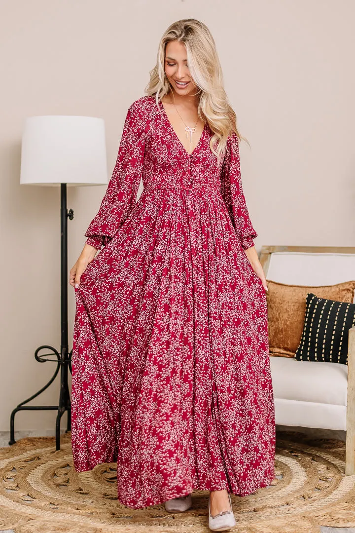 It Comes Down To This Floral Maxi Dress | Maroon