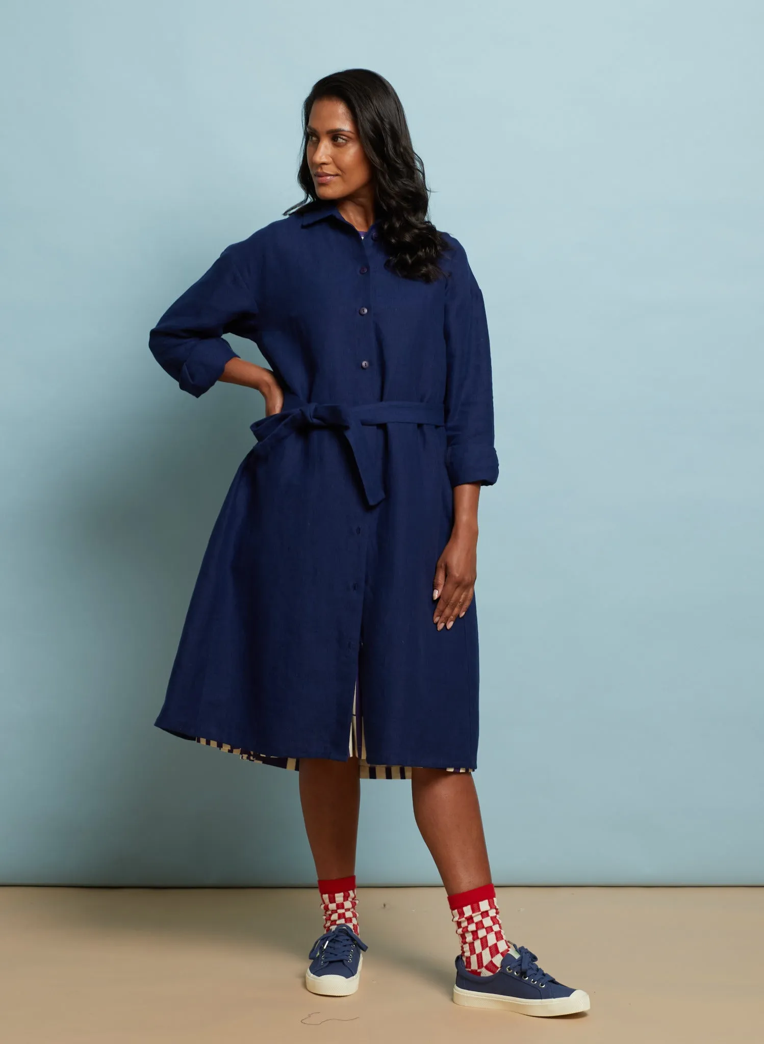 Izzy Dress - Navy Linen