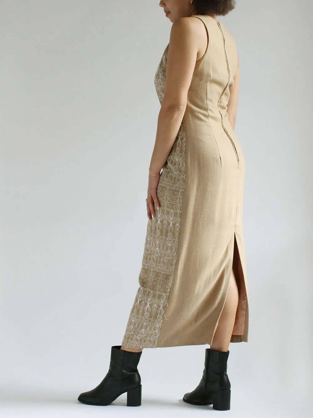 JBS Khaki Knit Dress with Front Embroidery