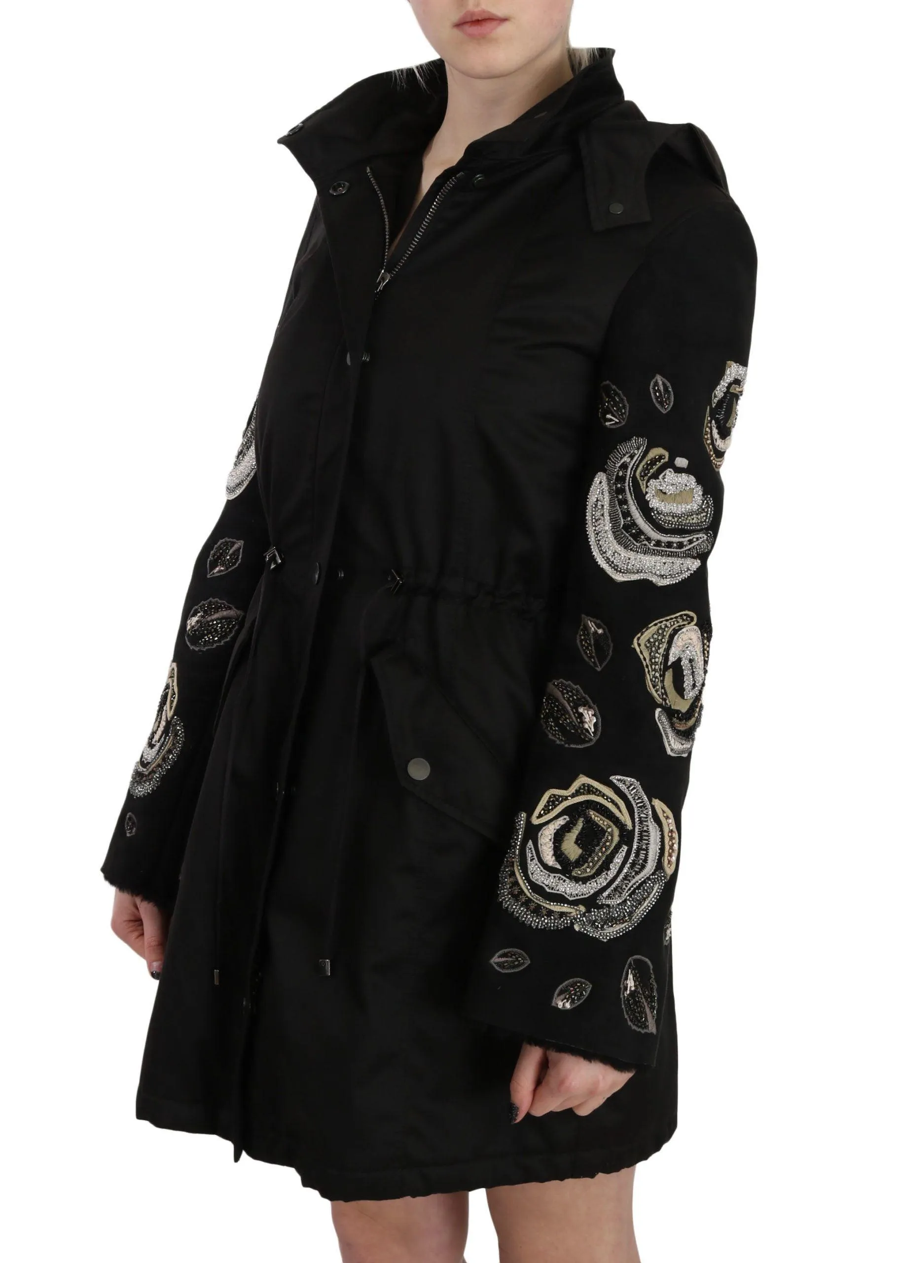 John Richmond Floral Sequined Beaded Hooded Jacket Coat